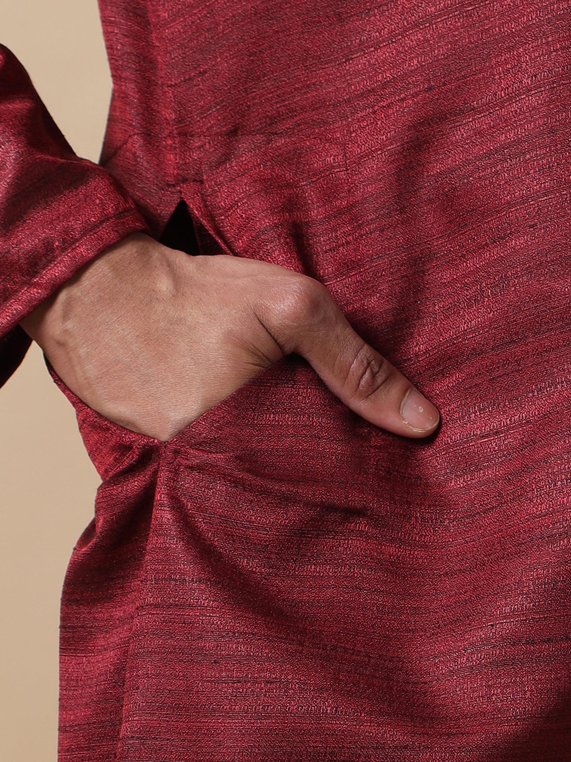 Maroon Textured long kurta designs for mens