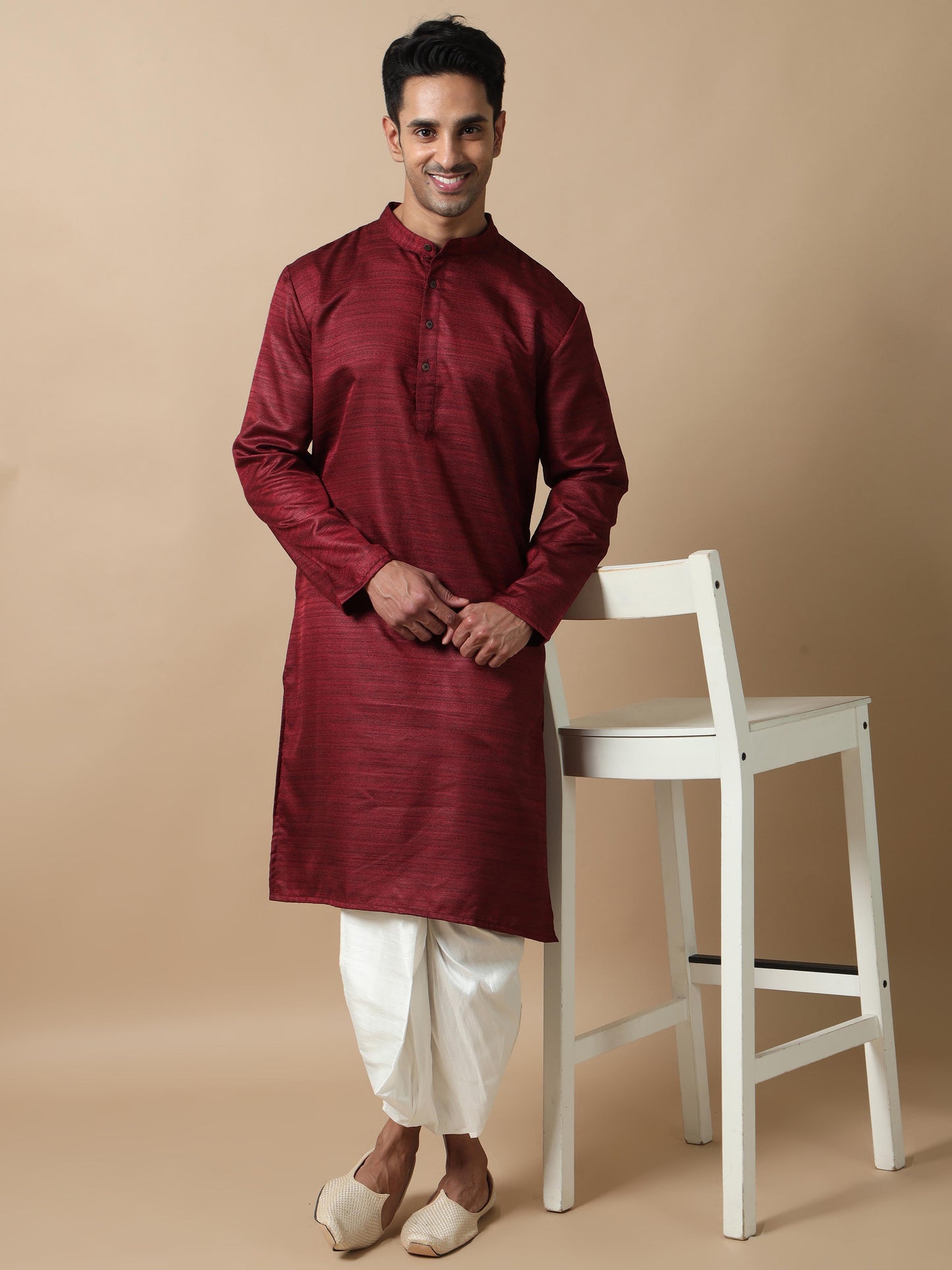 Maroon Textured long kurta designs for mens