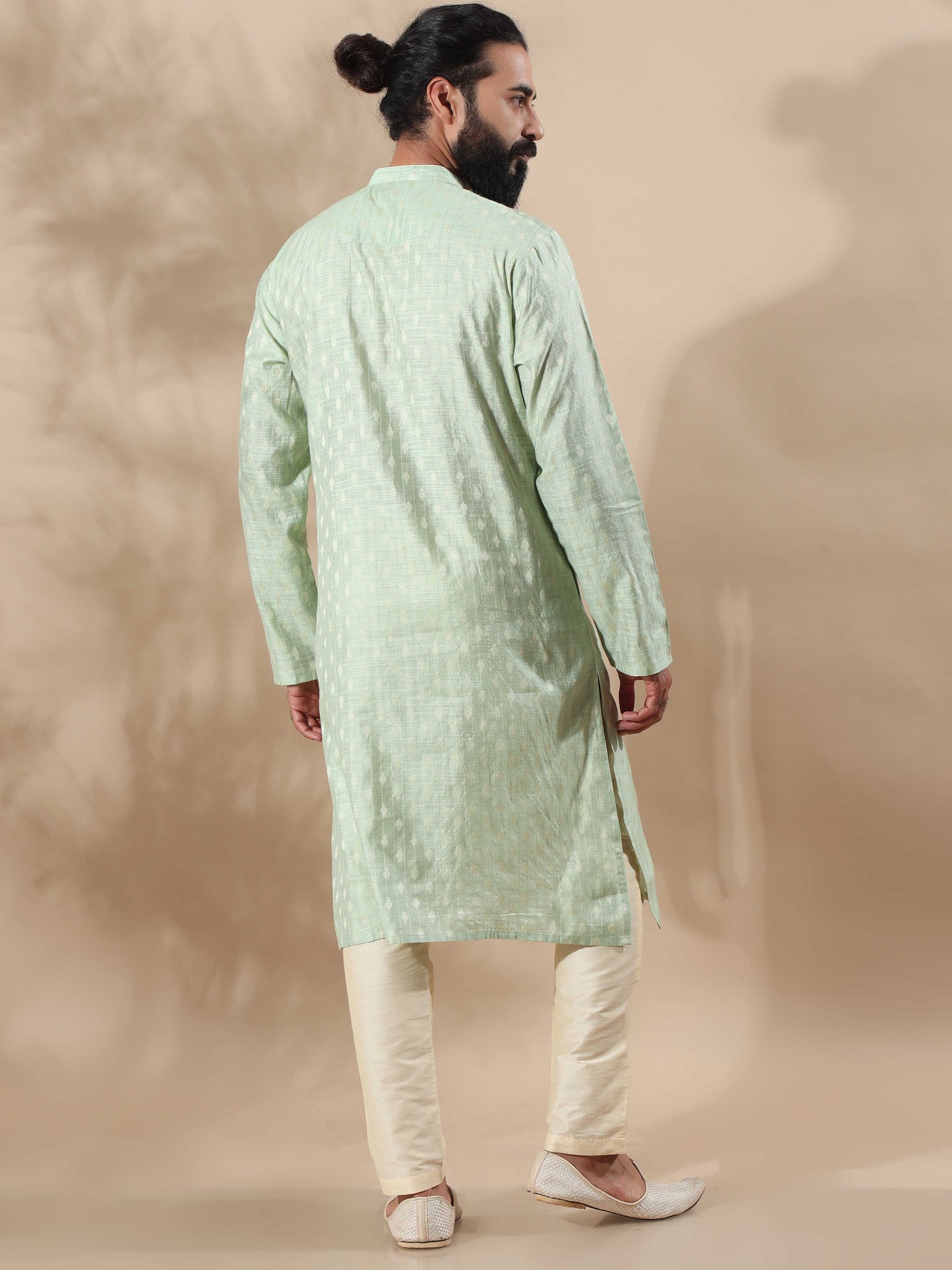 Pista Green mandarin collar kurta for men