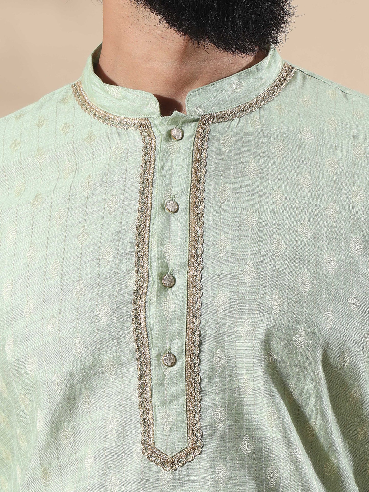 Pista Green mandarin collar kurta for men