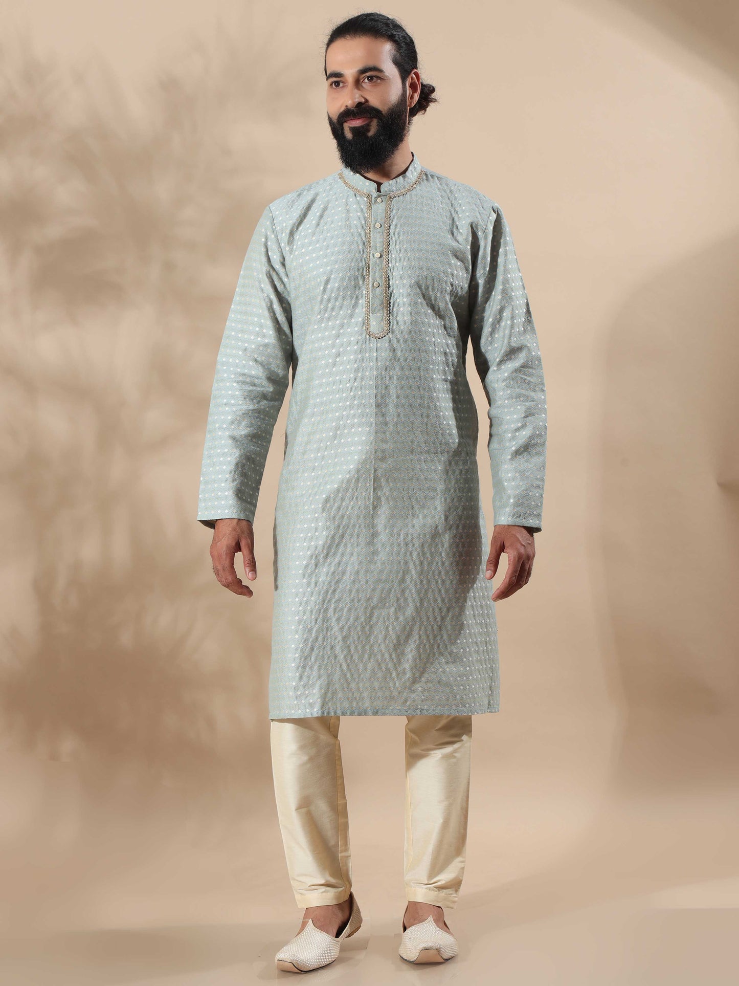 Cement Grey mandarin collar kurta men's