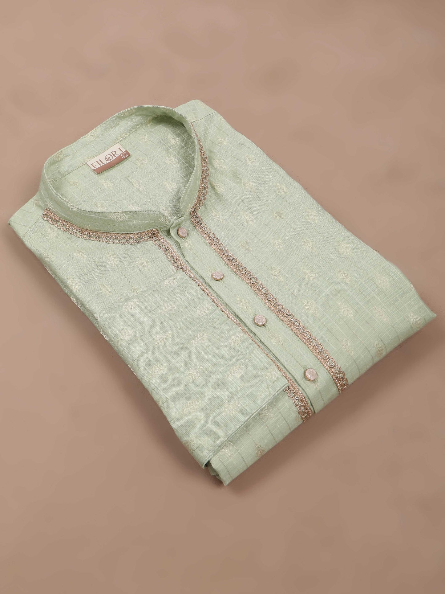 Pista Green mandarin collar kurta for men