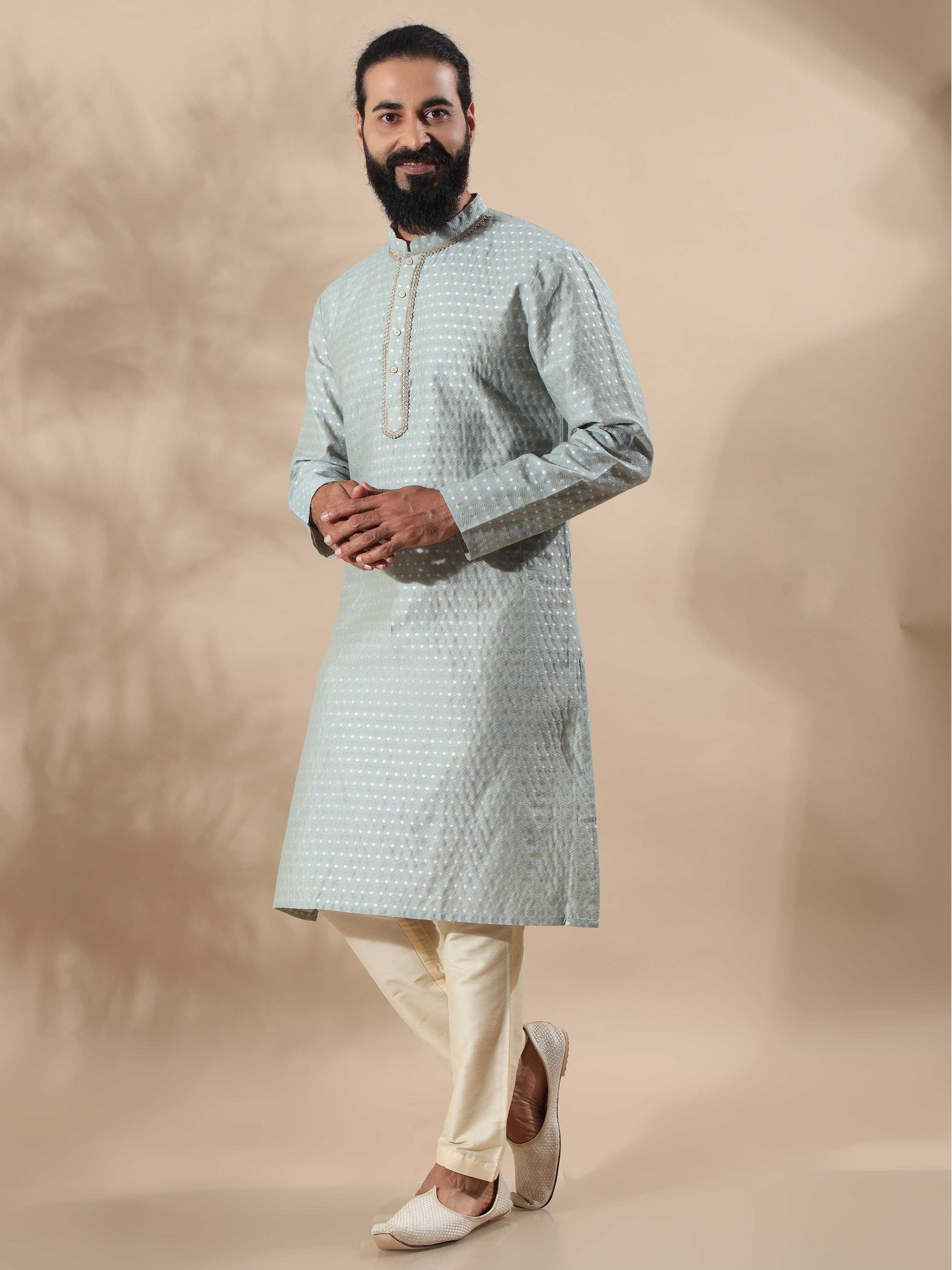 Cement Grey mandarin collar kurta men's