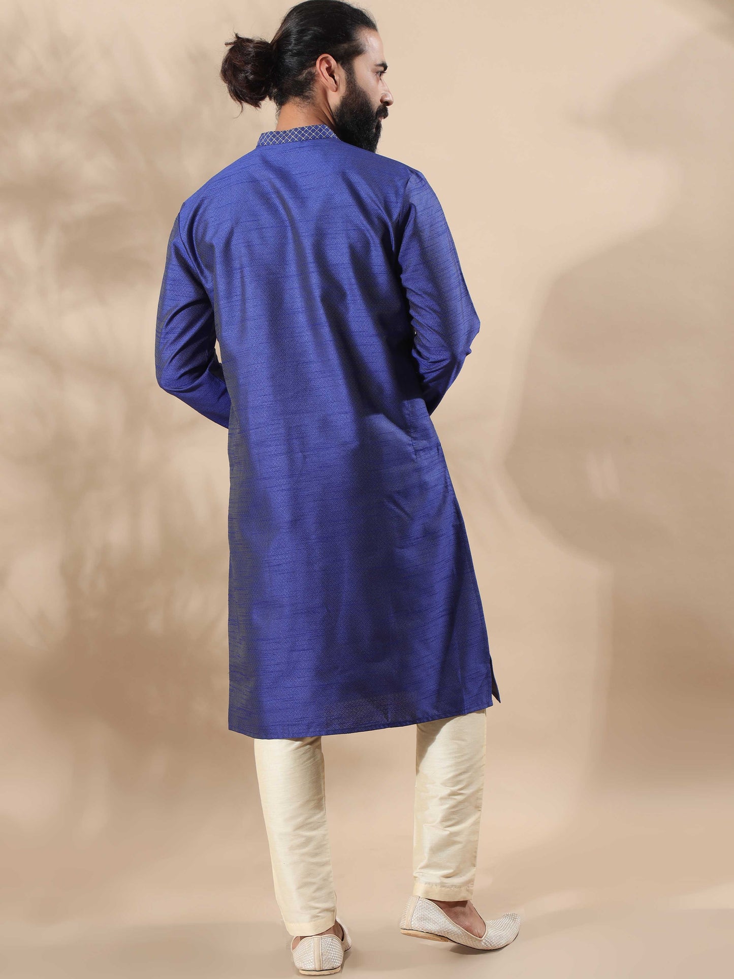 Navy Blue Embroidered long kurta for men