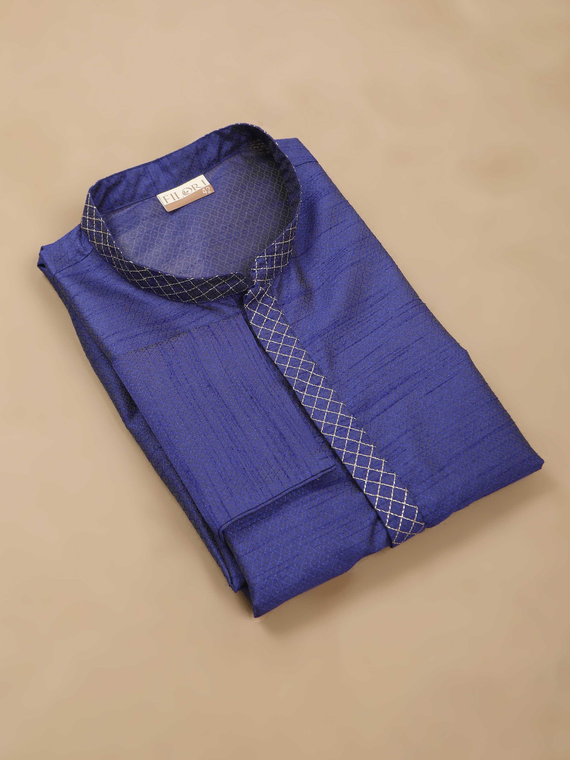 Navy Blue Embroidered long kurta for men