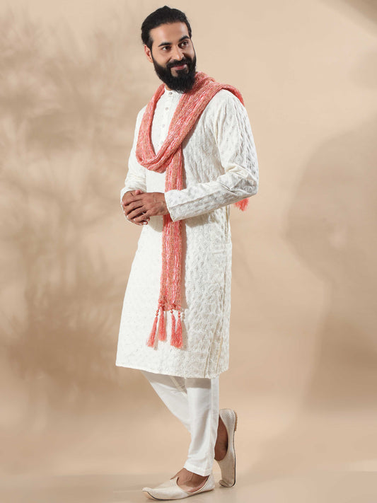 Crushed Peach Banarasi Stole for Men