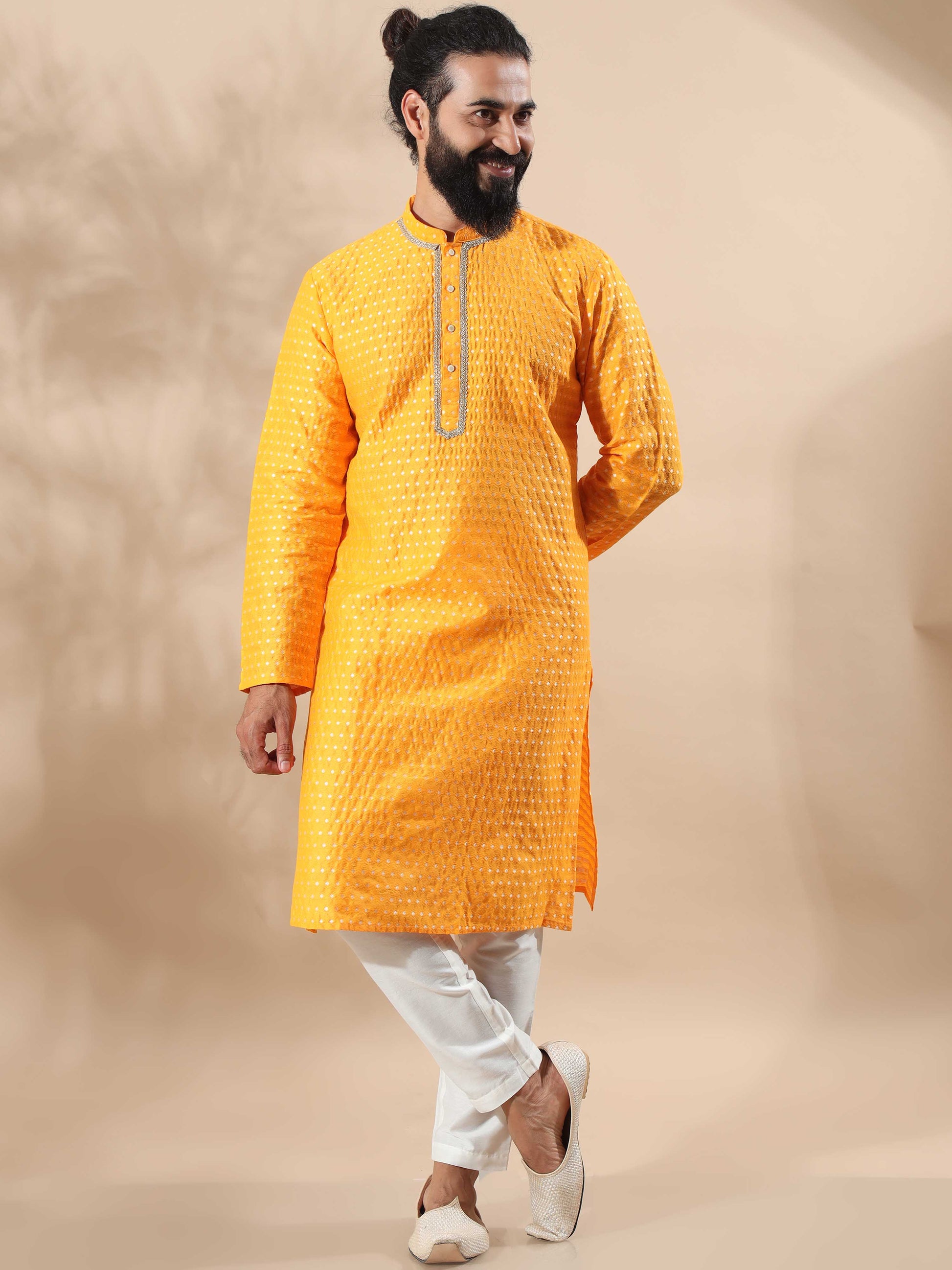 Haldi yellow long kurta for Men