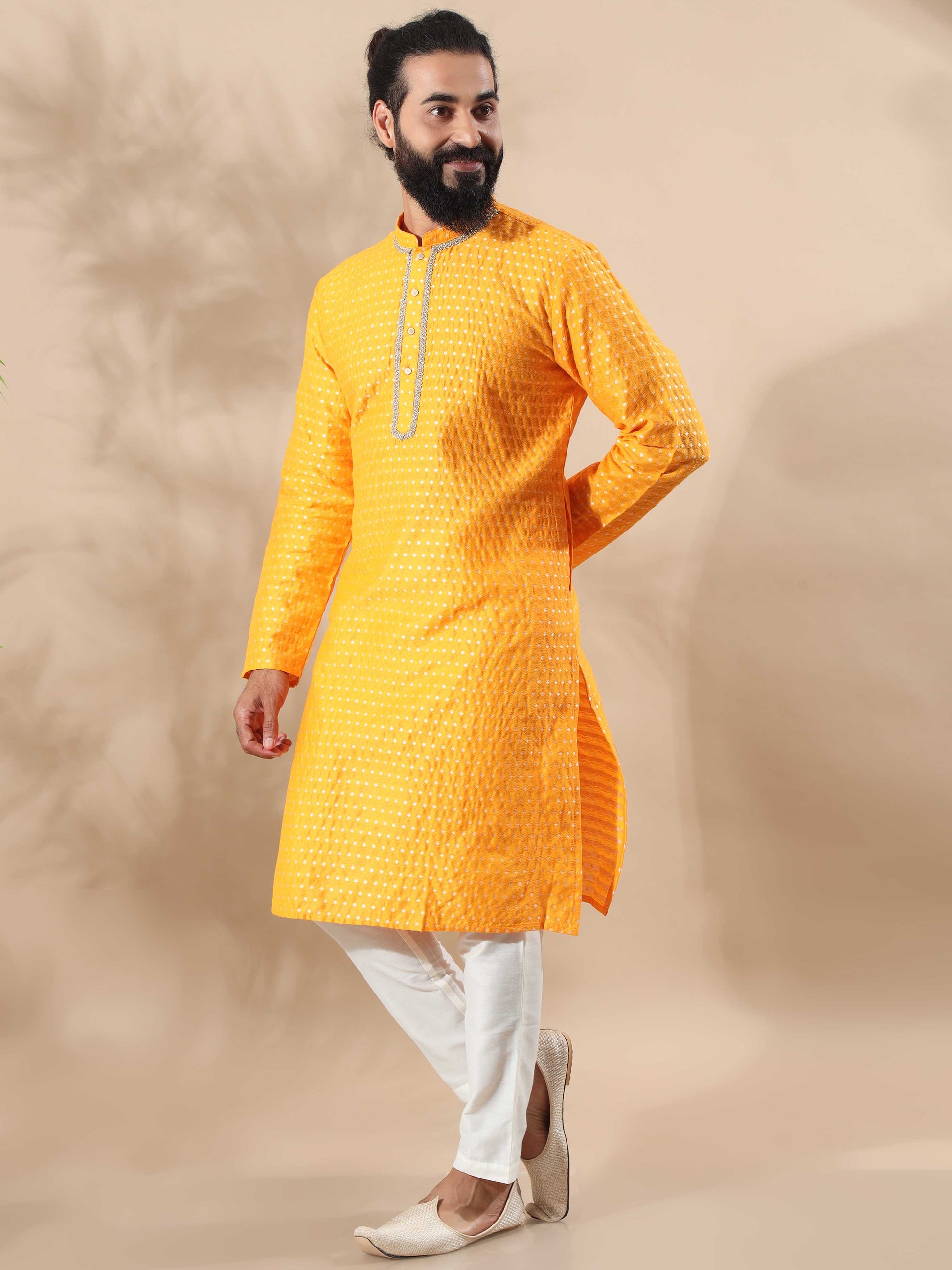 Haldi yellow long kurta for Men