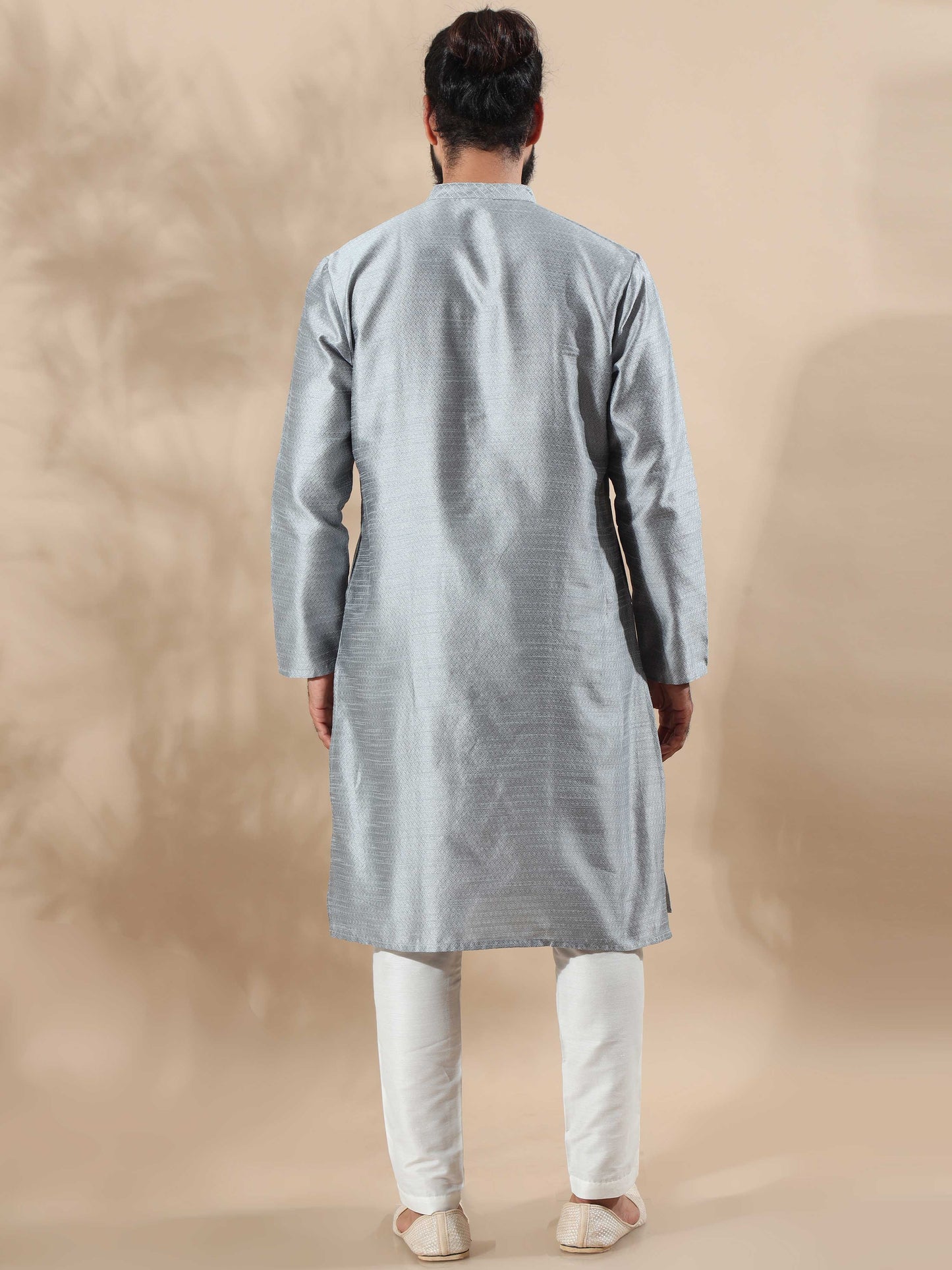 Moon Grey Embroidered long kurta for men