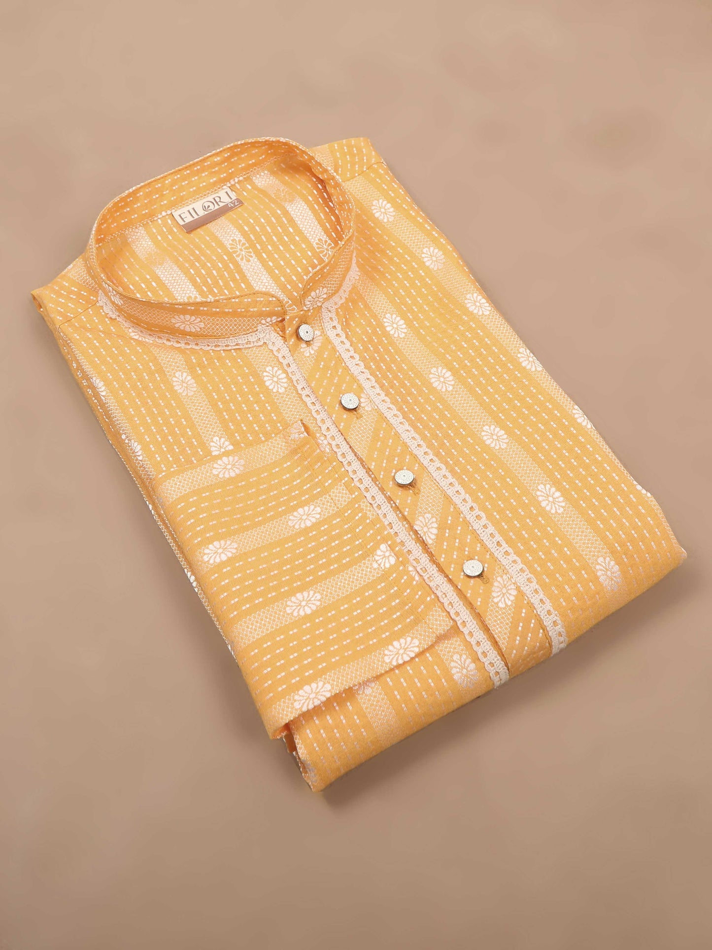 Haldi Yellow and White Banaras long kurta for men