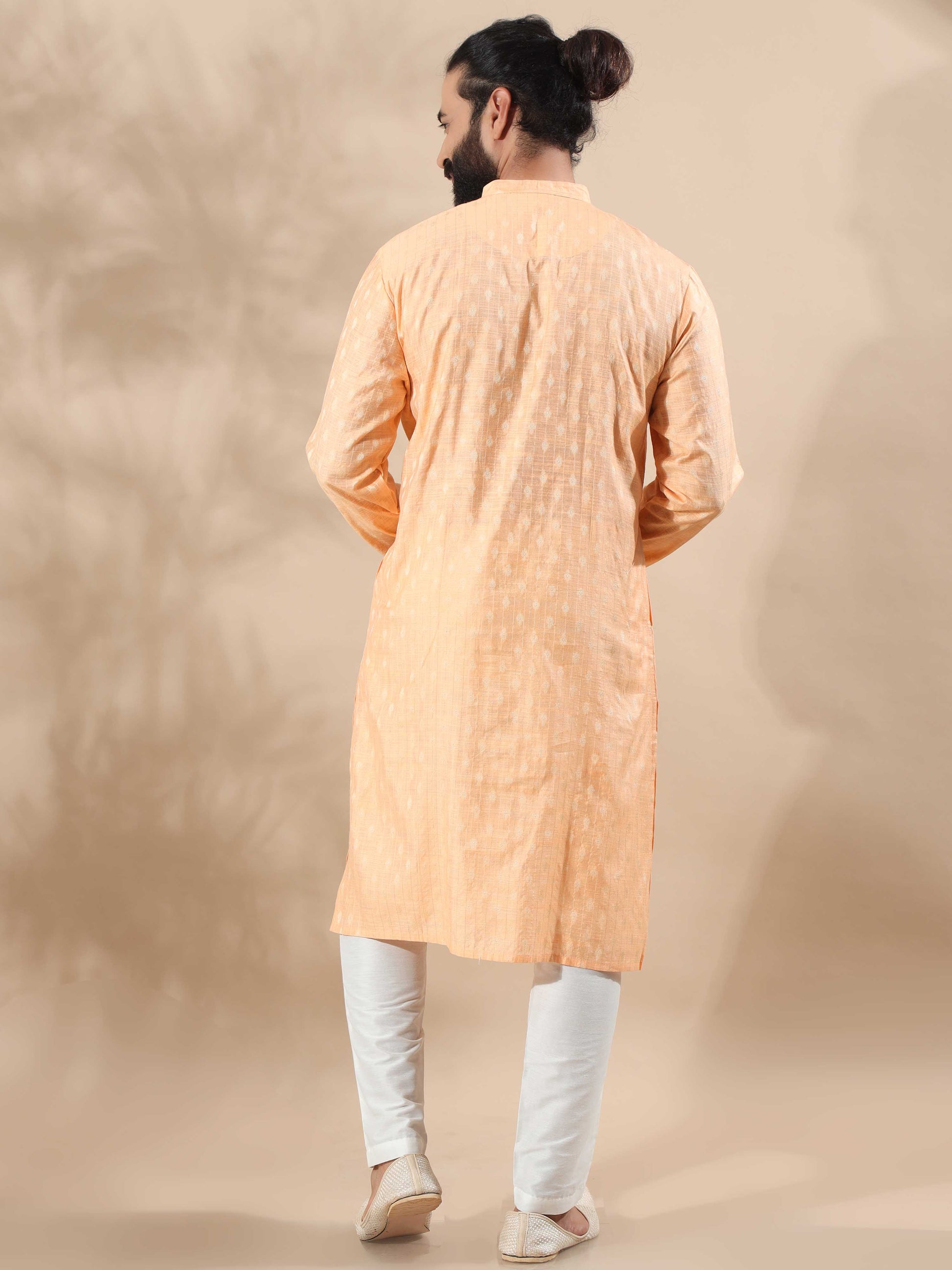 Peach Banarasi mandarin collar kurta mens