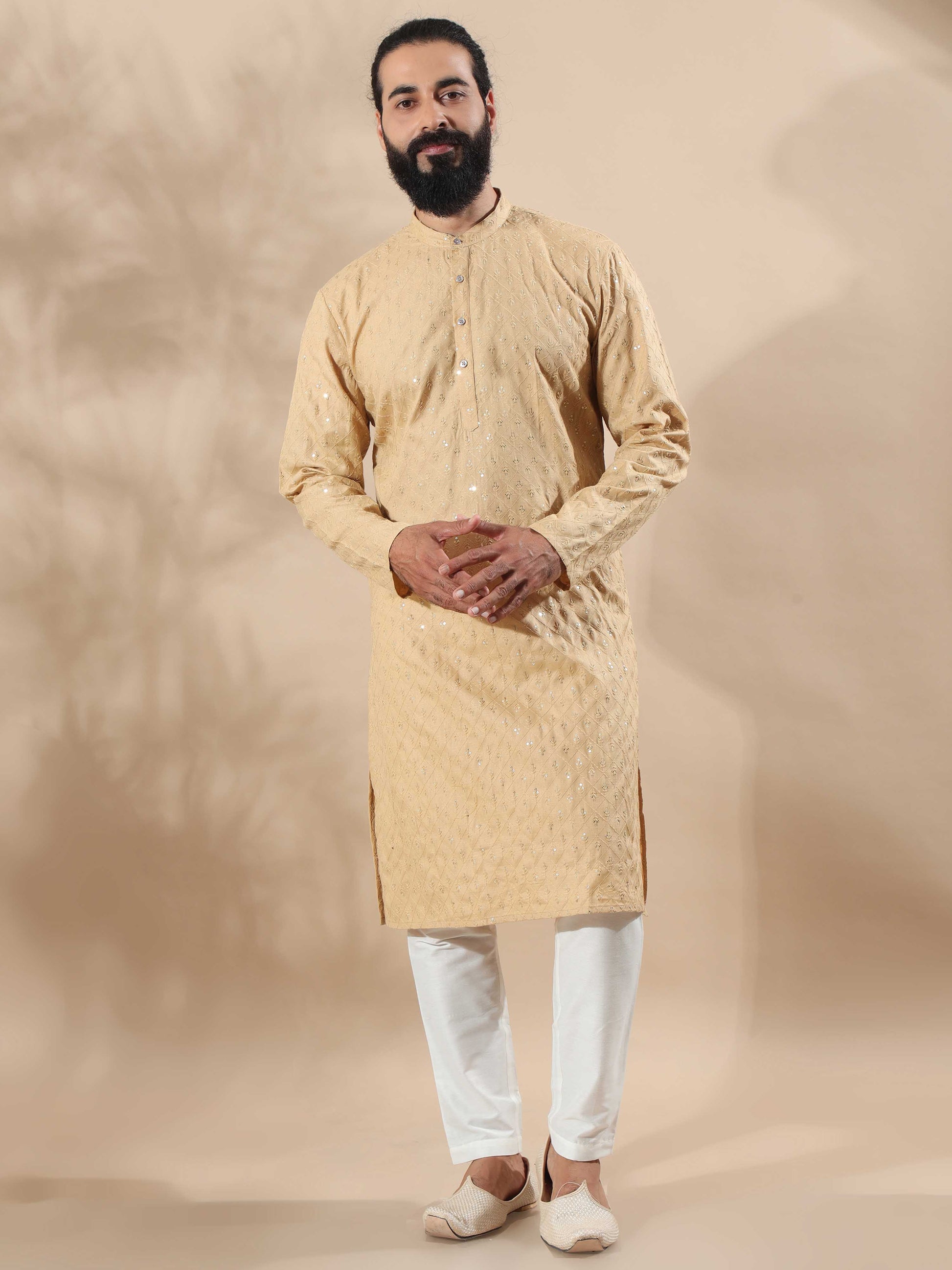 Beige Sequence gents kurta embroidery designs