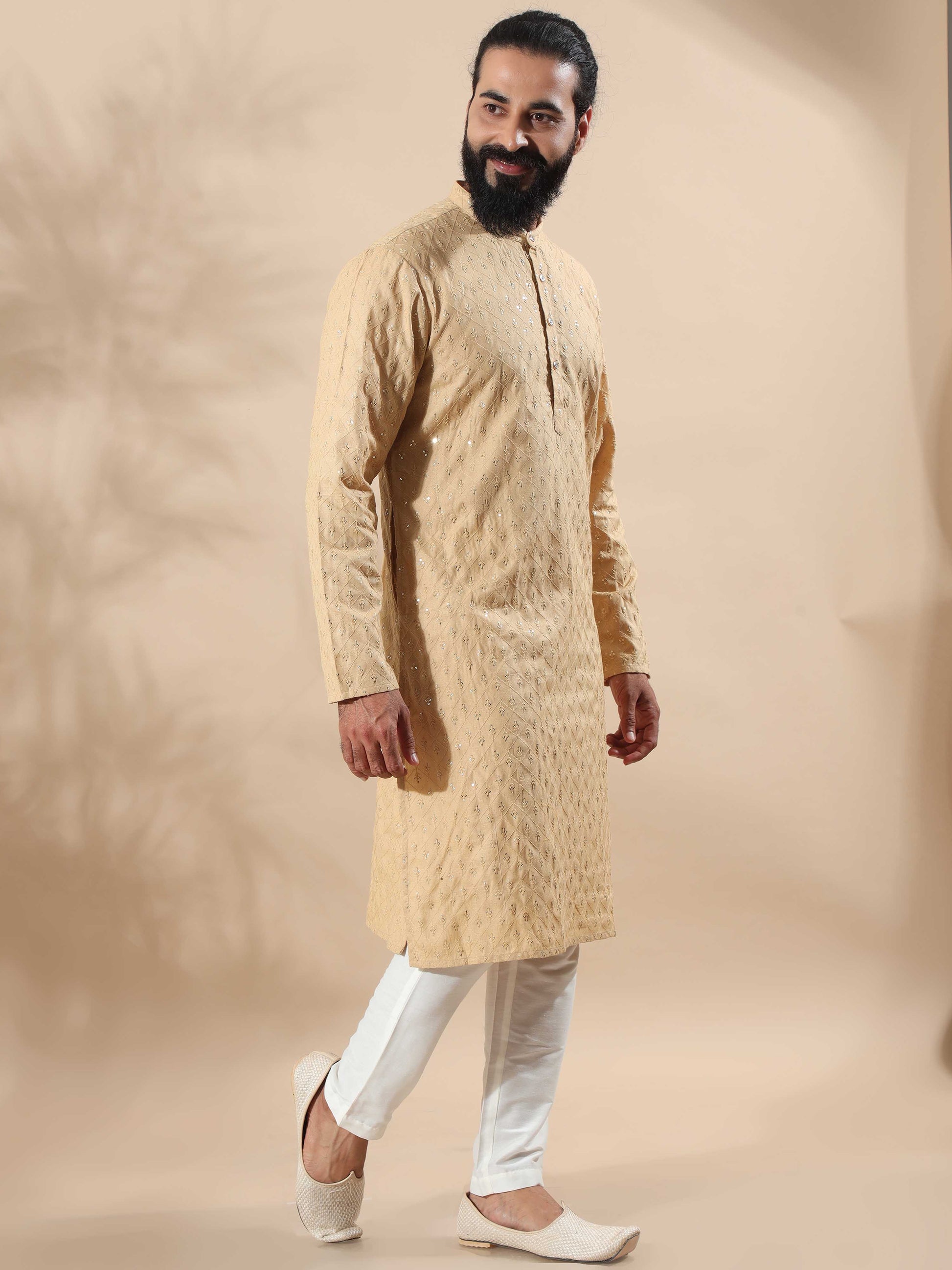 Beige Sequence gents kurta embroidery designs