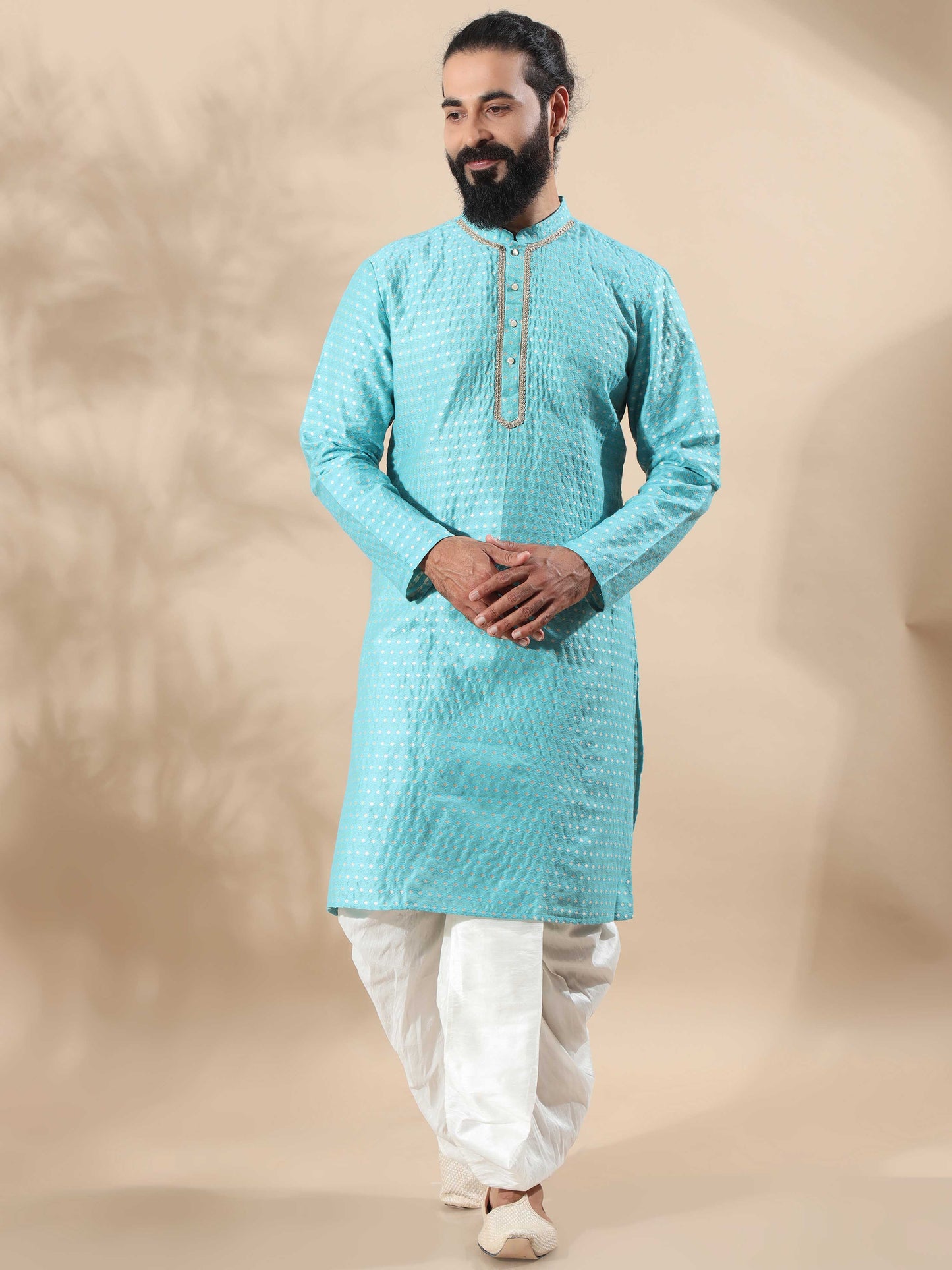 Aqua Blue full sleeve kurta for men