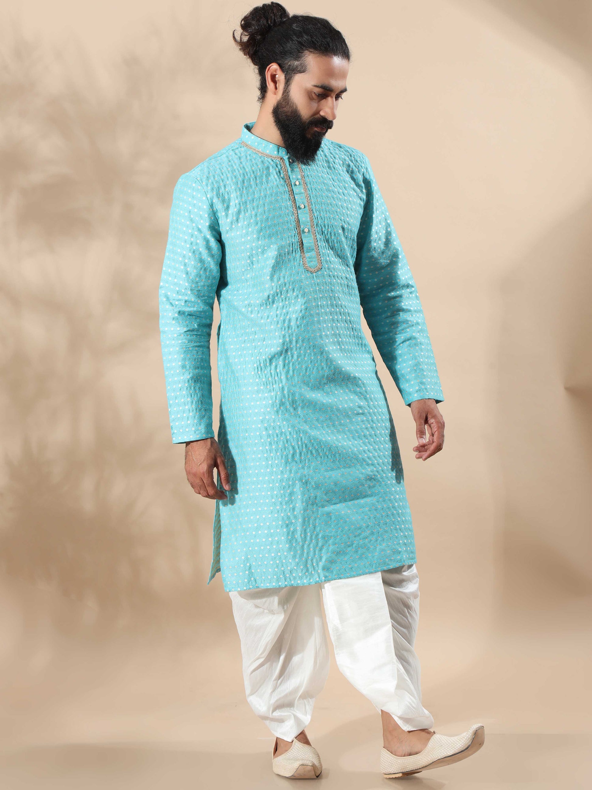 Aqua Blue full sleeve kurta for men