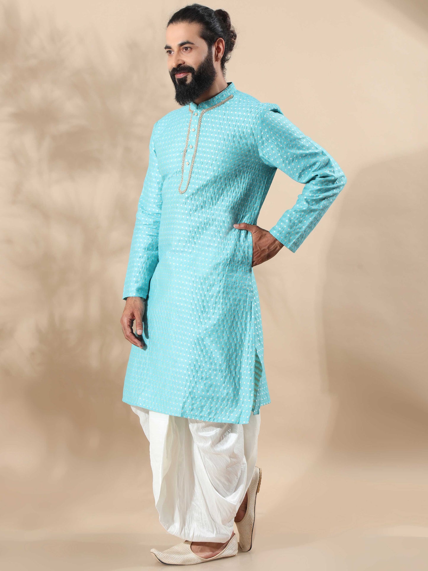 Aqua Blue full sleeve kurta for men