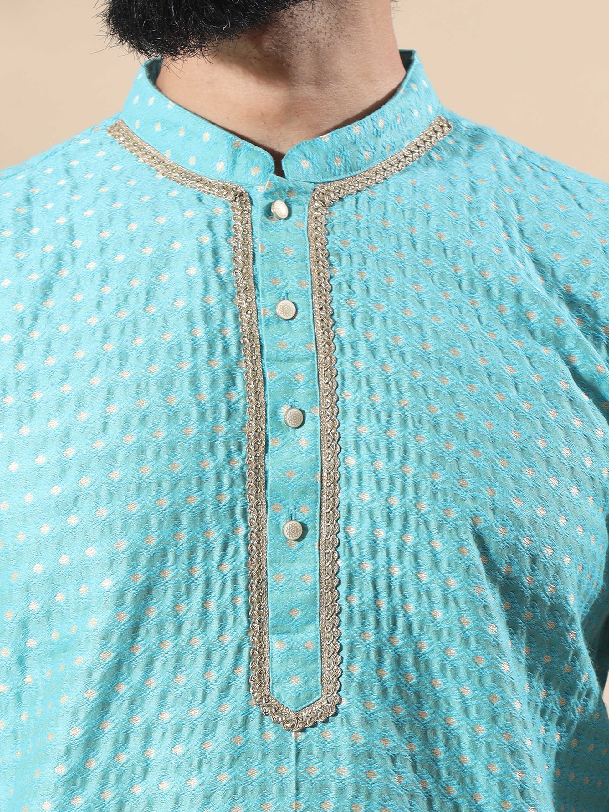 Aqua Blue full sleeve kurta for men