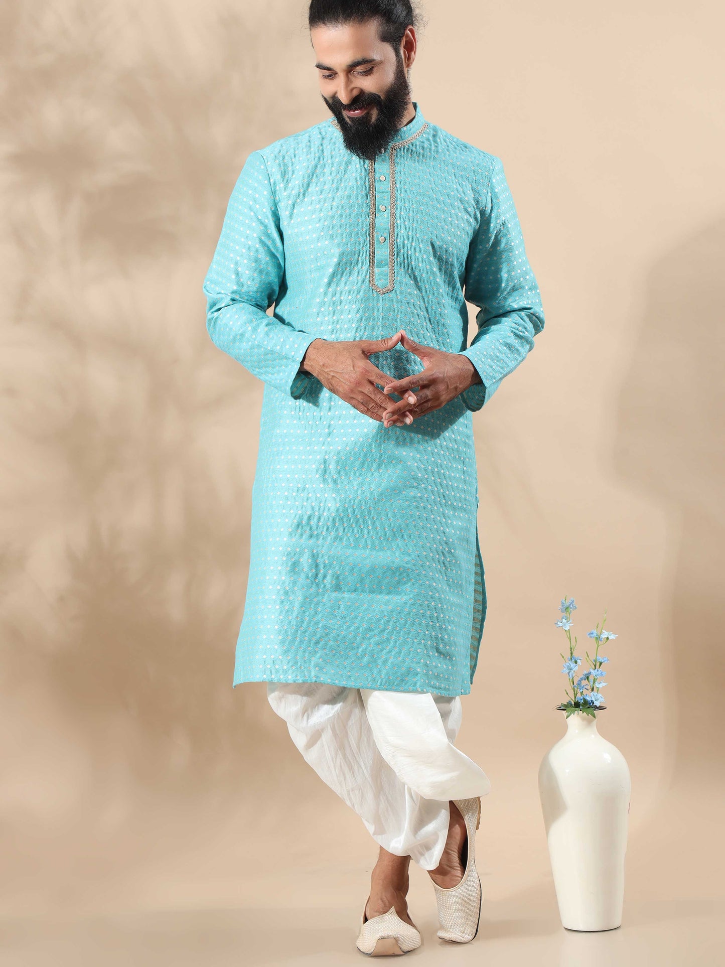 Aqua Blue full sleeve kurta for men