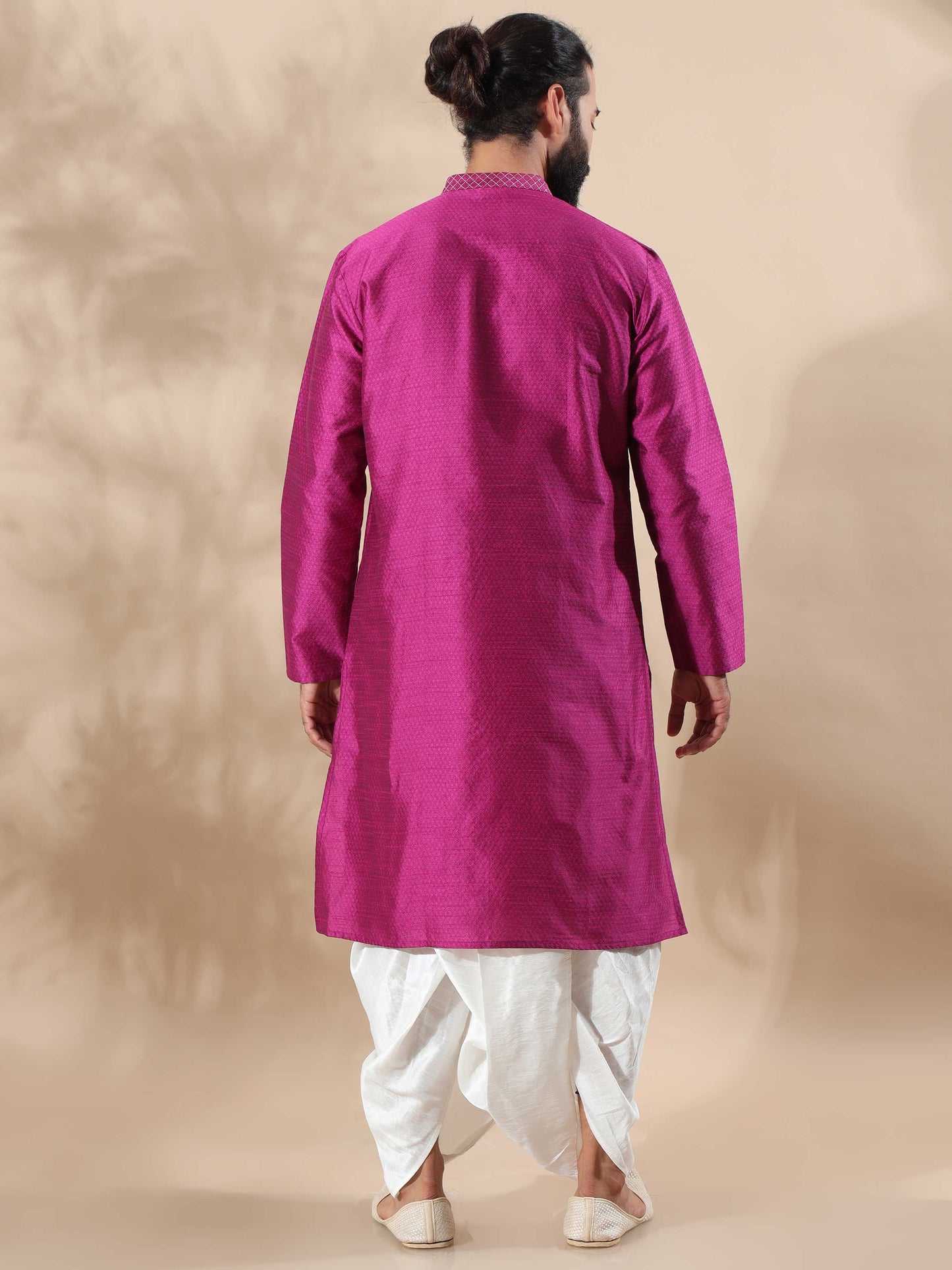 Rani Pink Embroidered long kurta for men