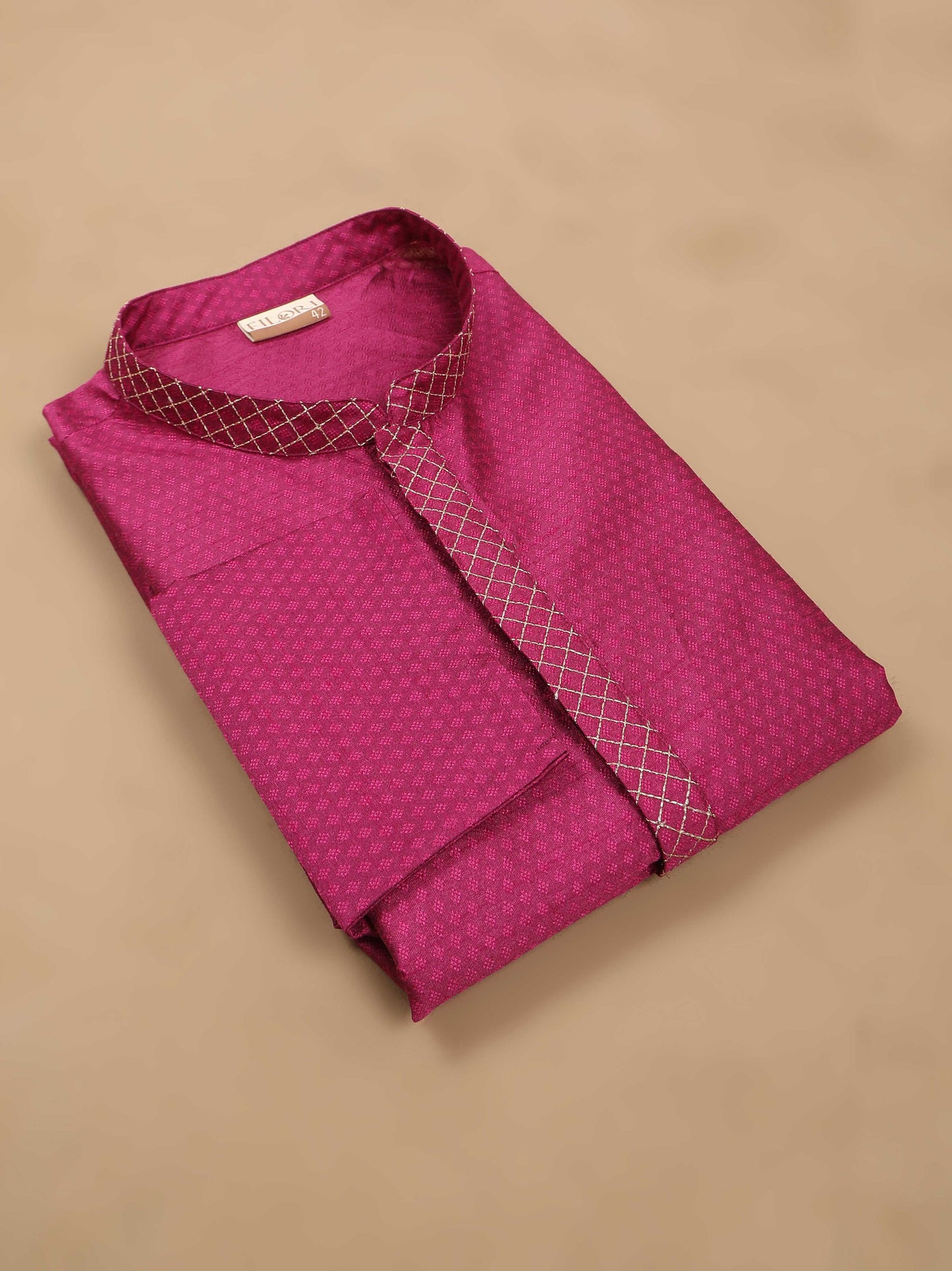 Rani Pink Embroidered long kurta for men