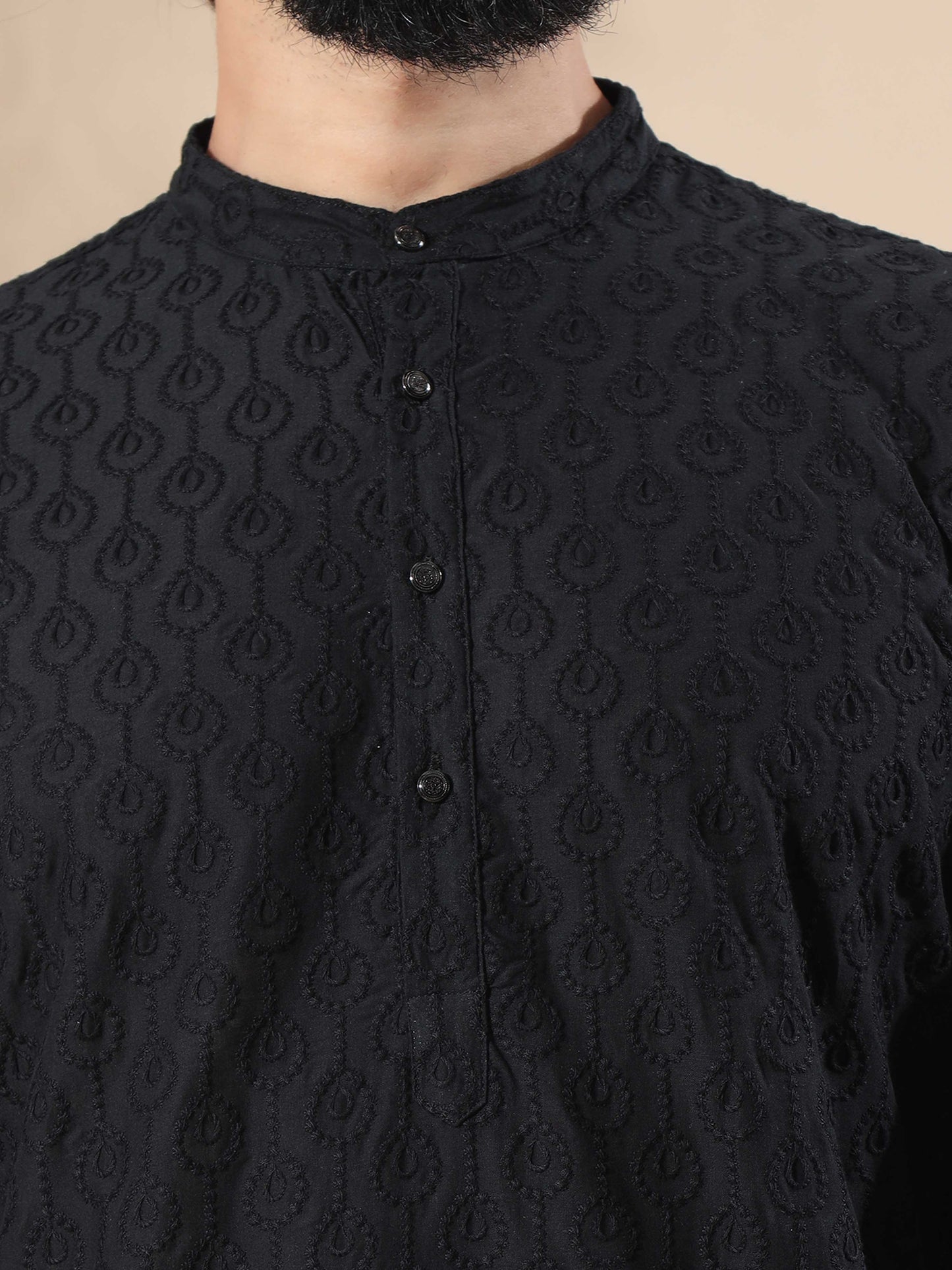 Black Chikankari long kurta for men