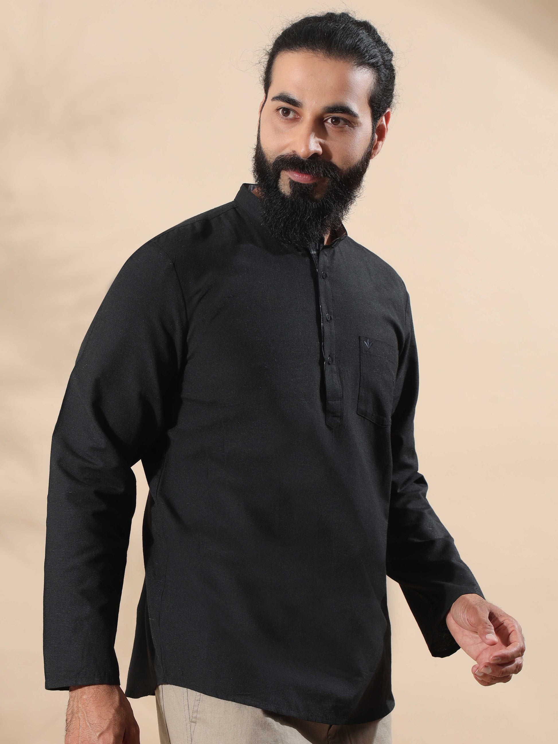 Black short kurta for men