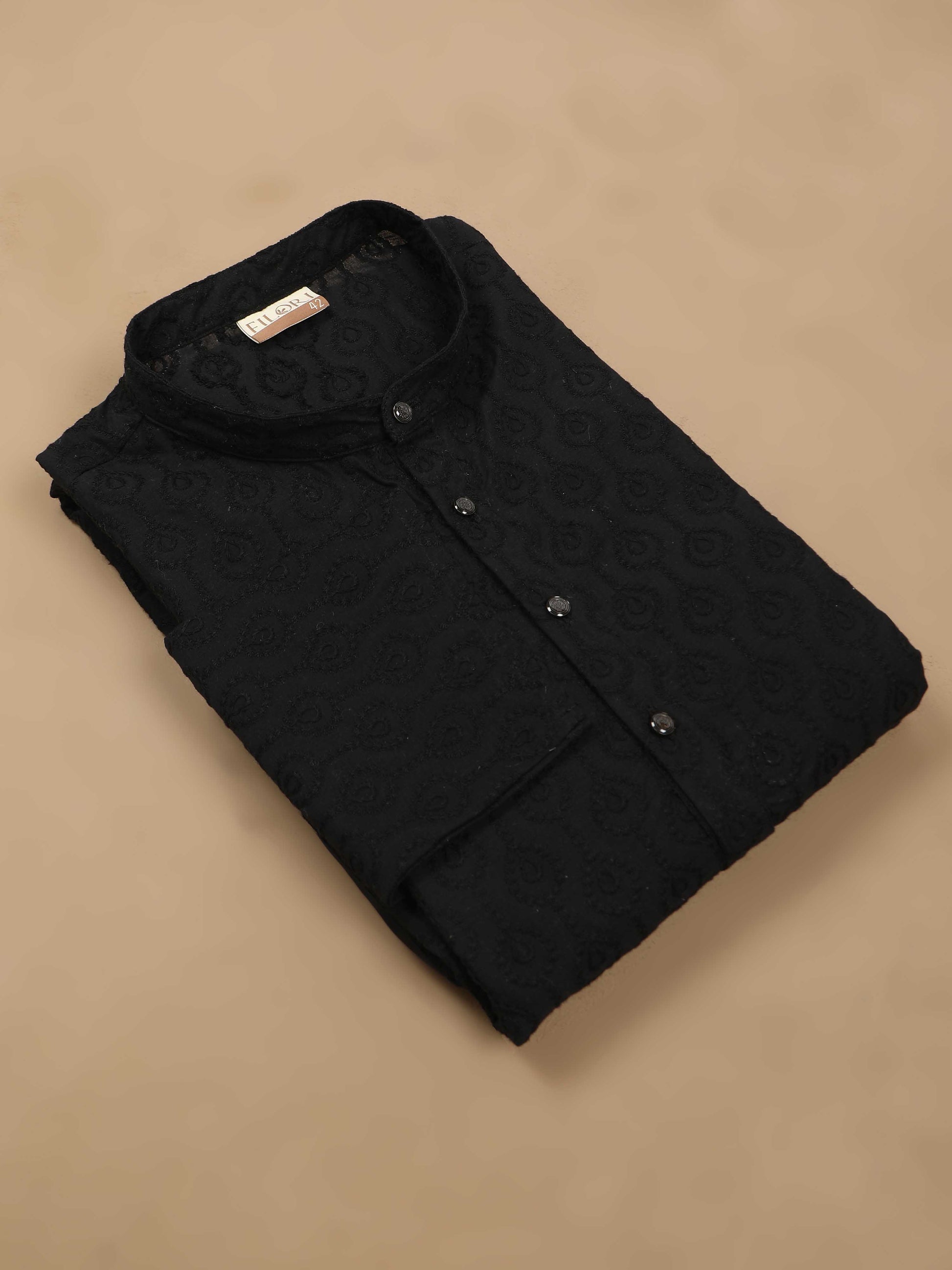 Black Chikankari long kurta for men