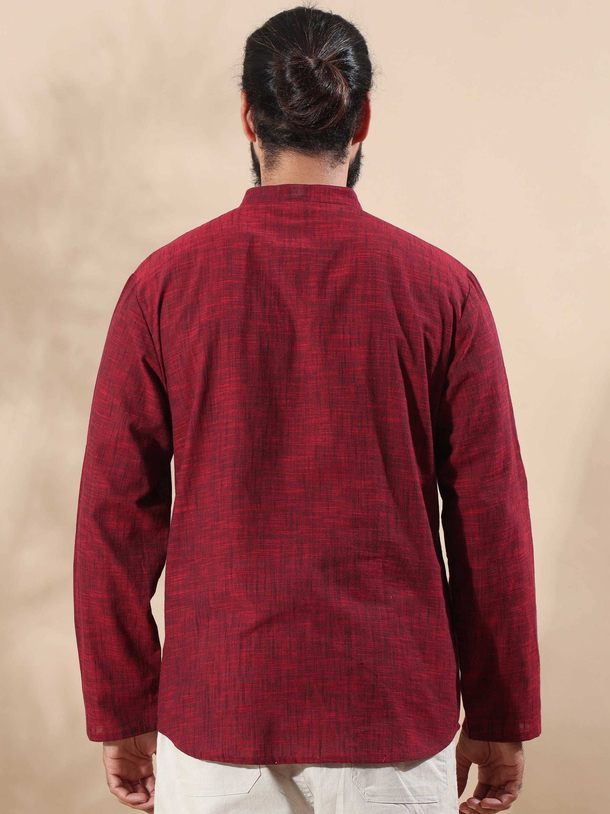 Maroon Cotton Short Kurta For Men