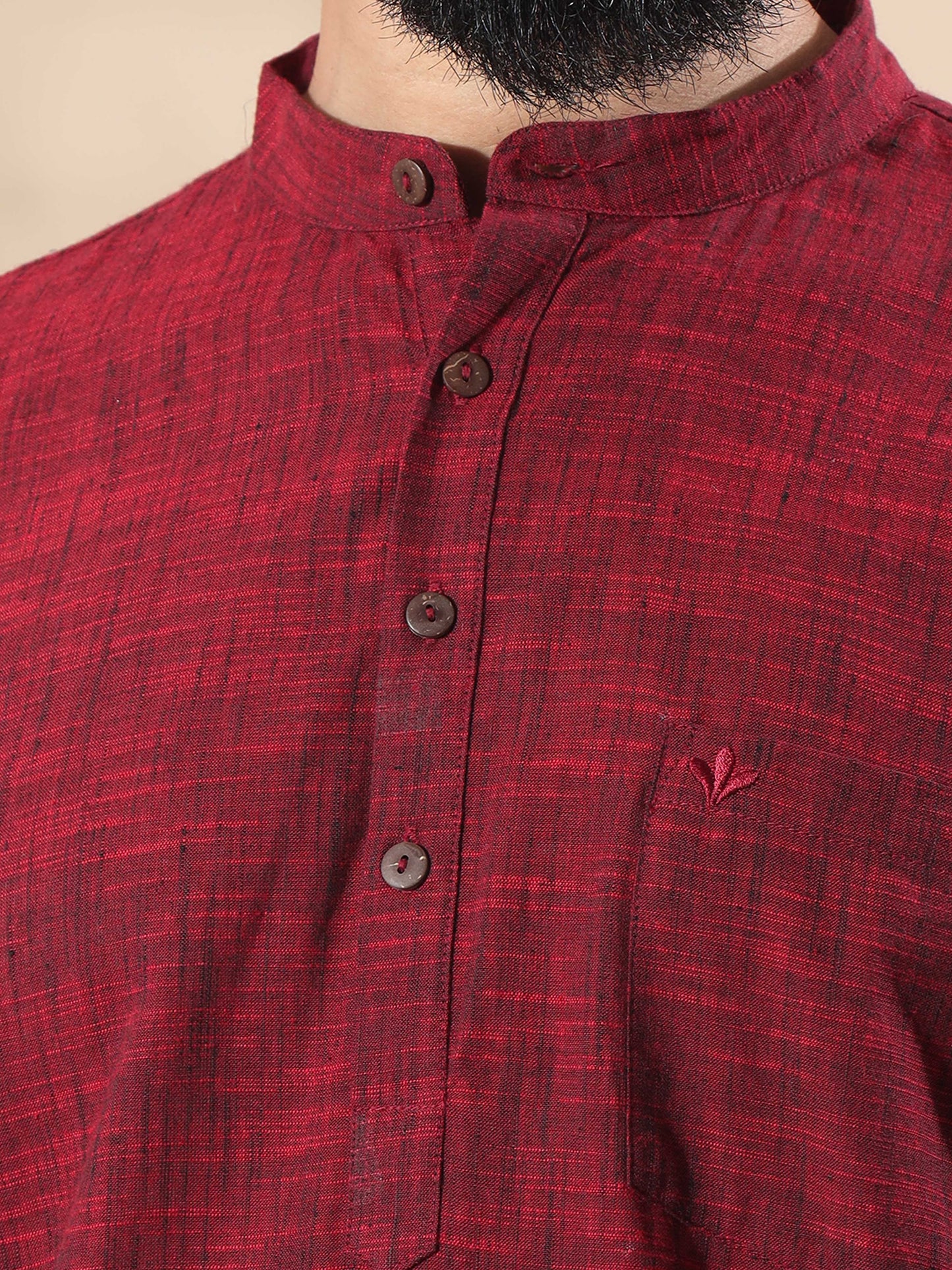 Maroon Cotton Short Kurta For Men