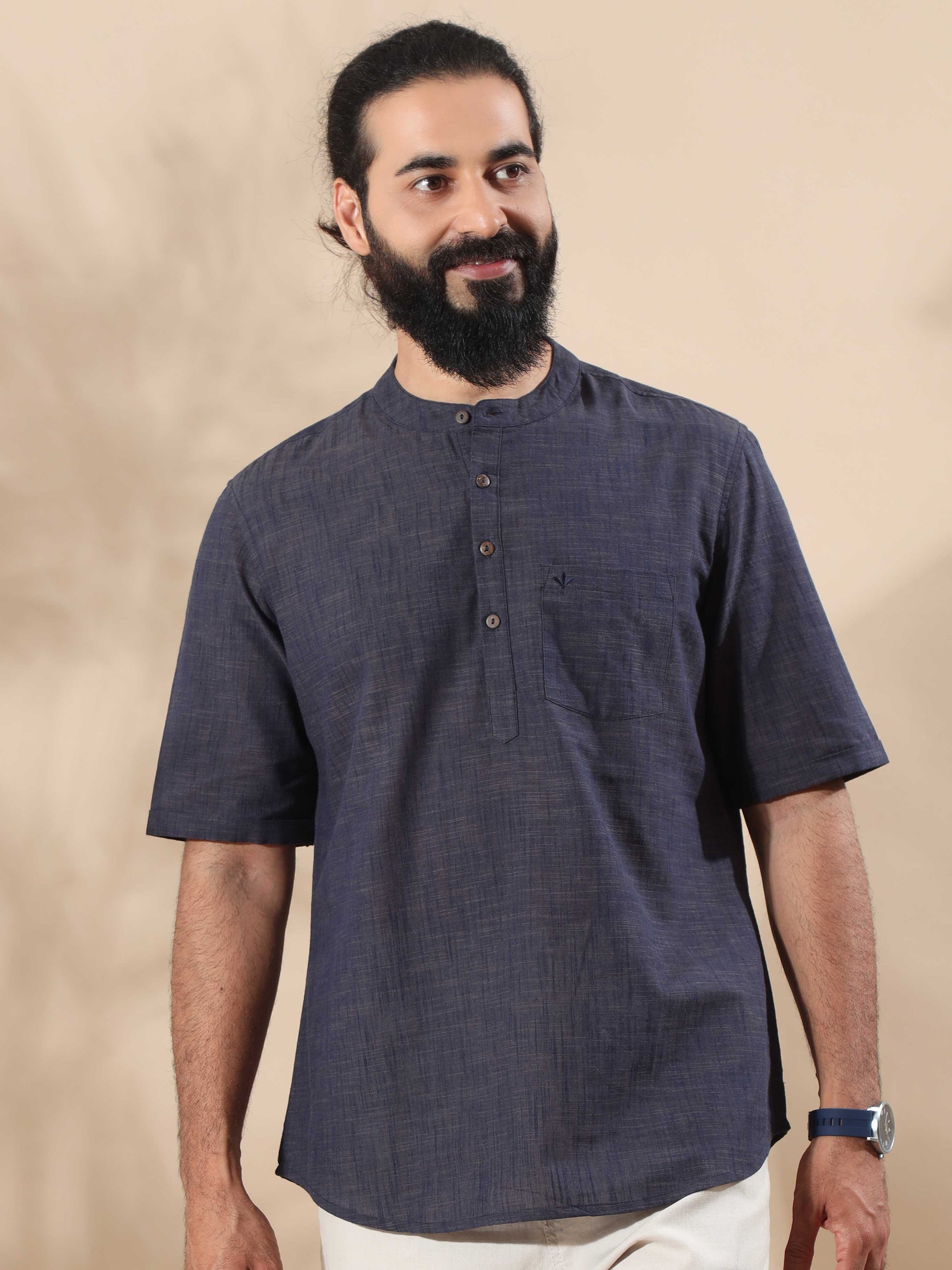 Steel Blue stylish short kurta for men