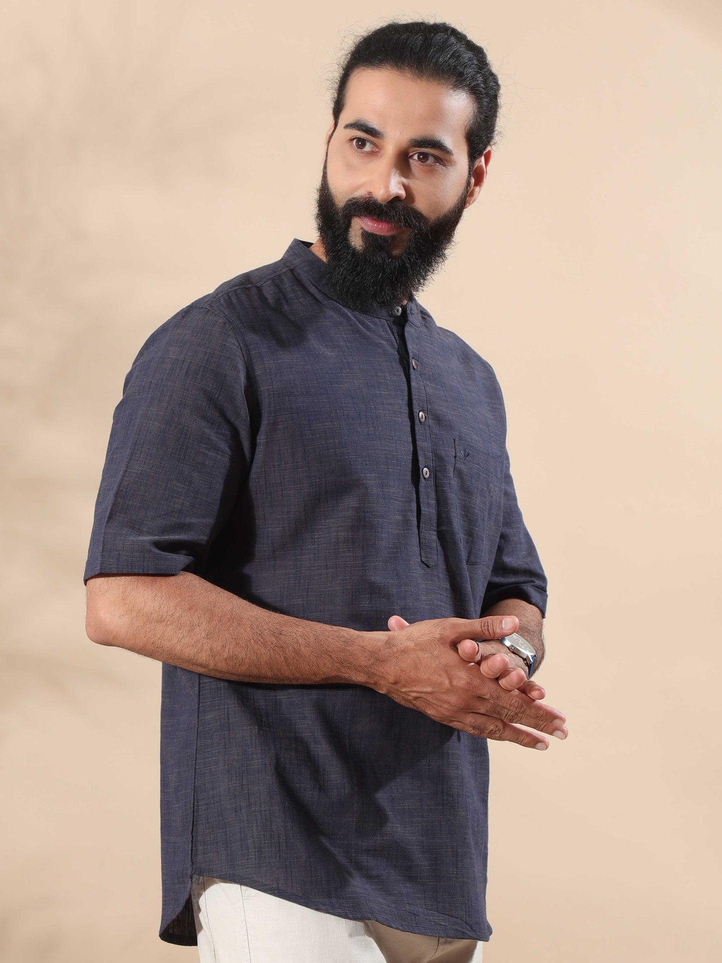 Steel Blue stylish short kurta for men