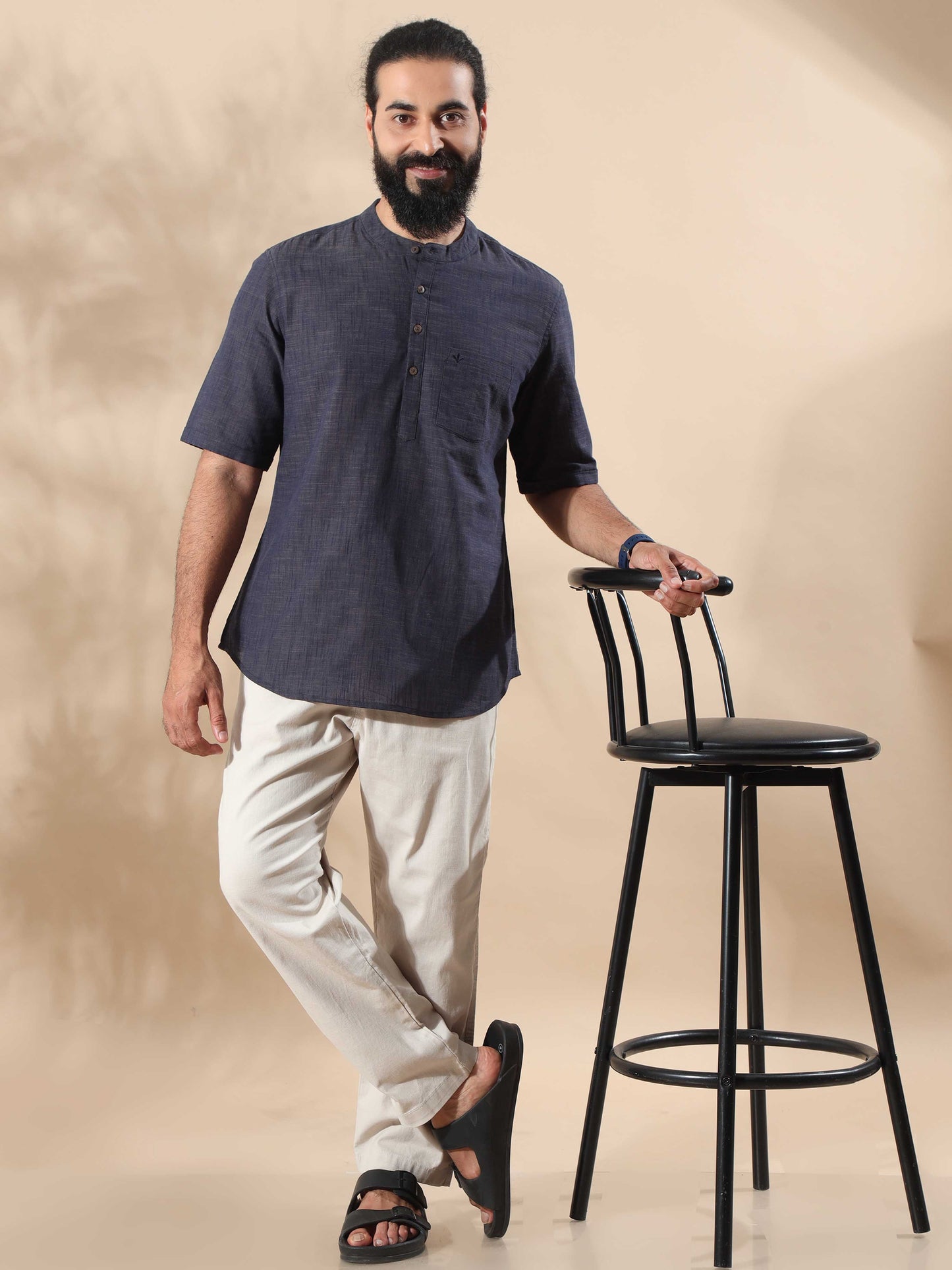 Steel Blue stylish short kurta for men