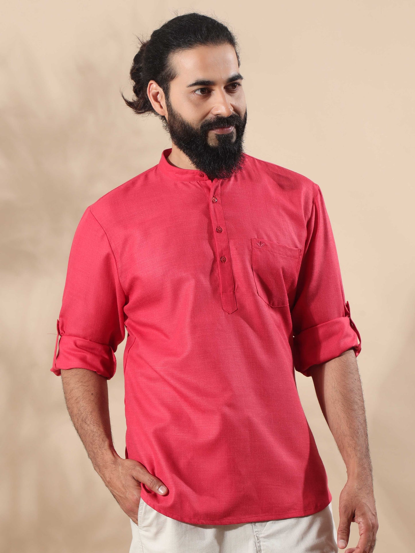 Cherry Red short kurta for men