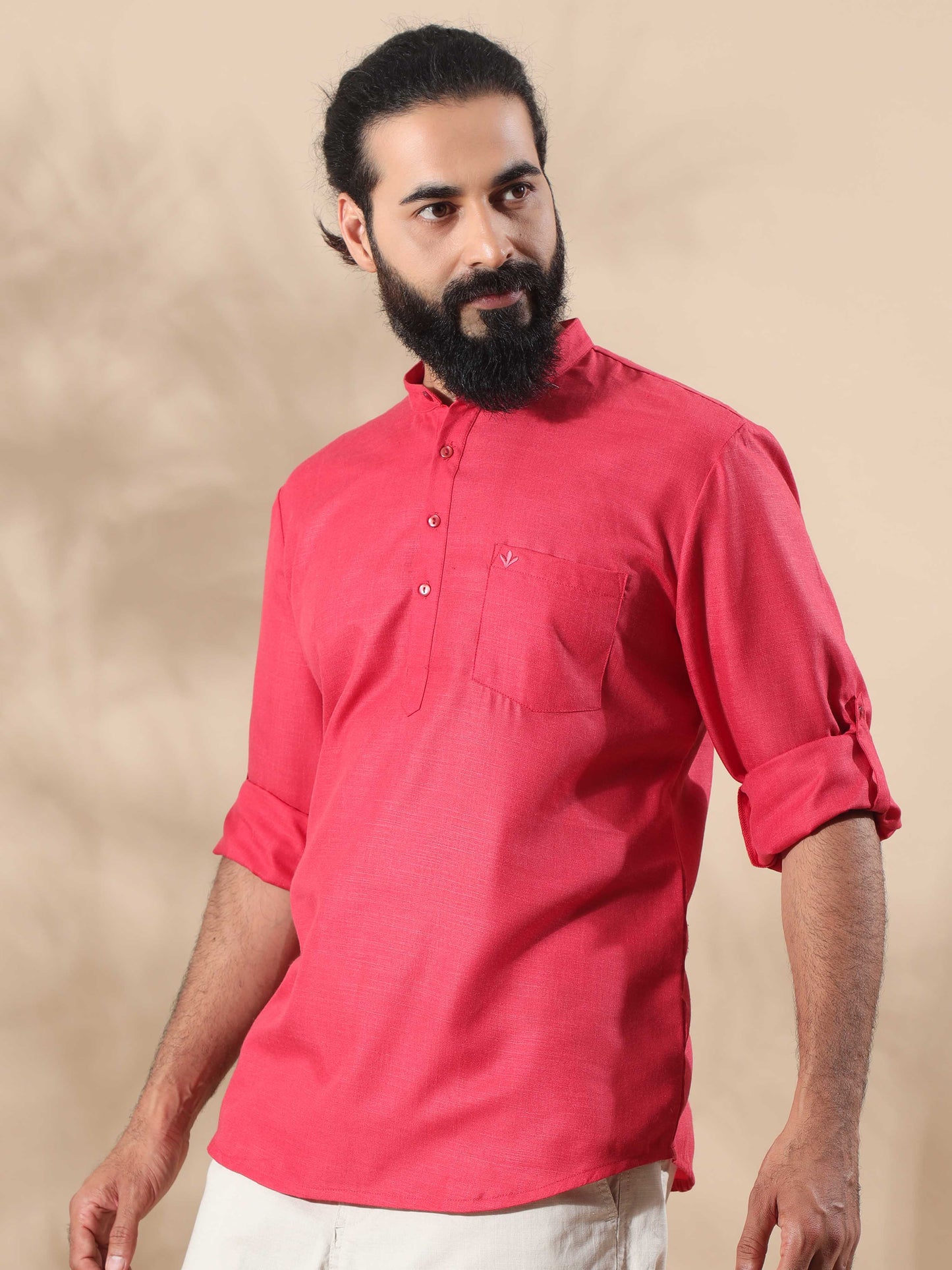 Cherry Red short kurta for men