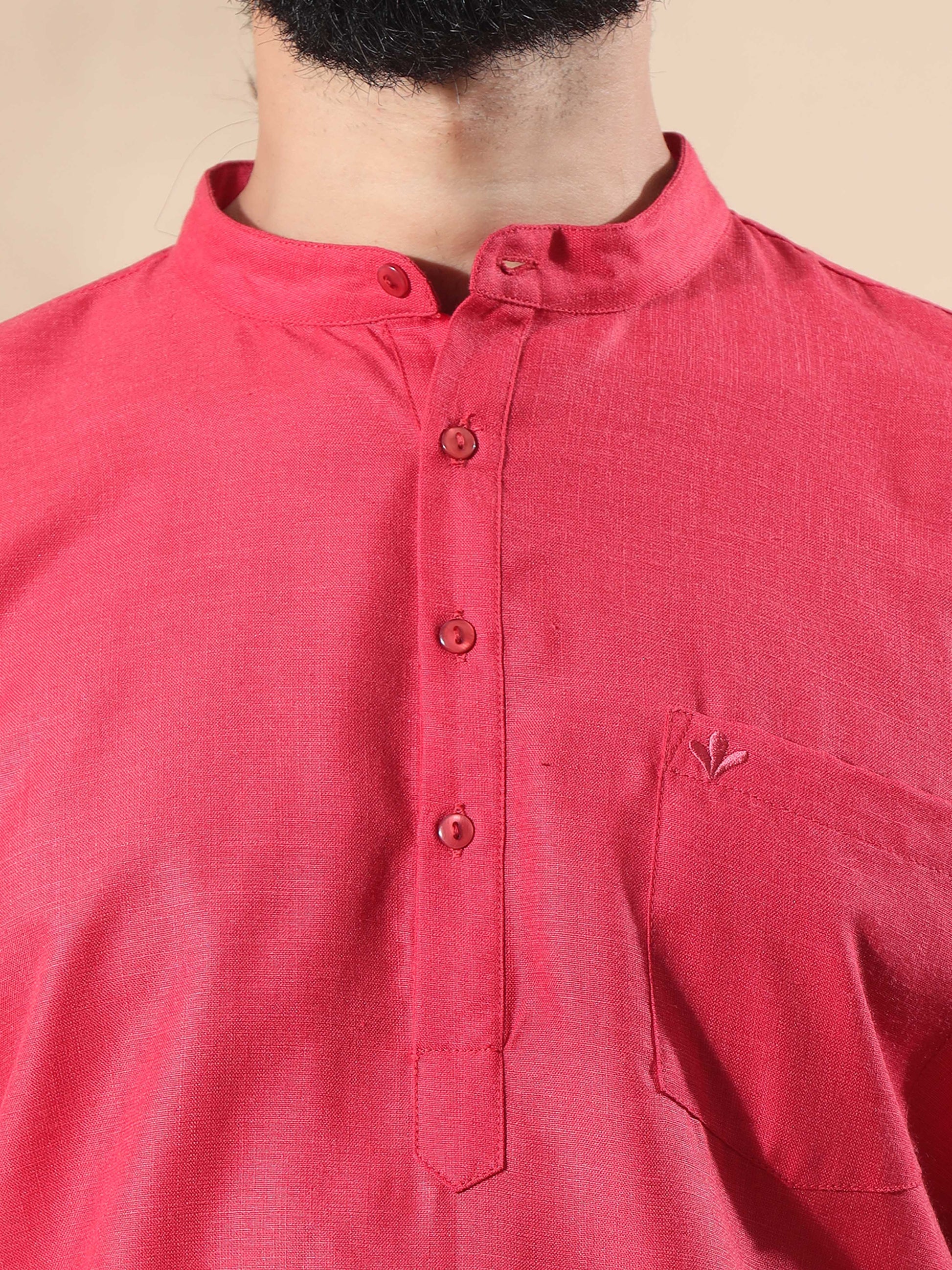 Cherry Red short kurta for men