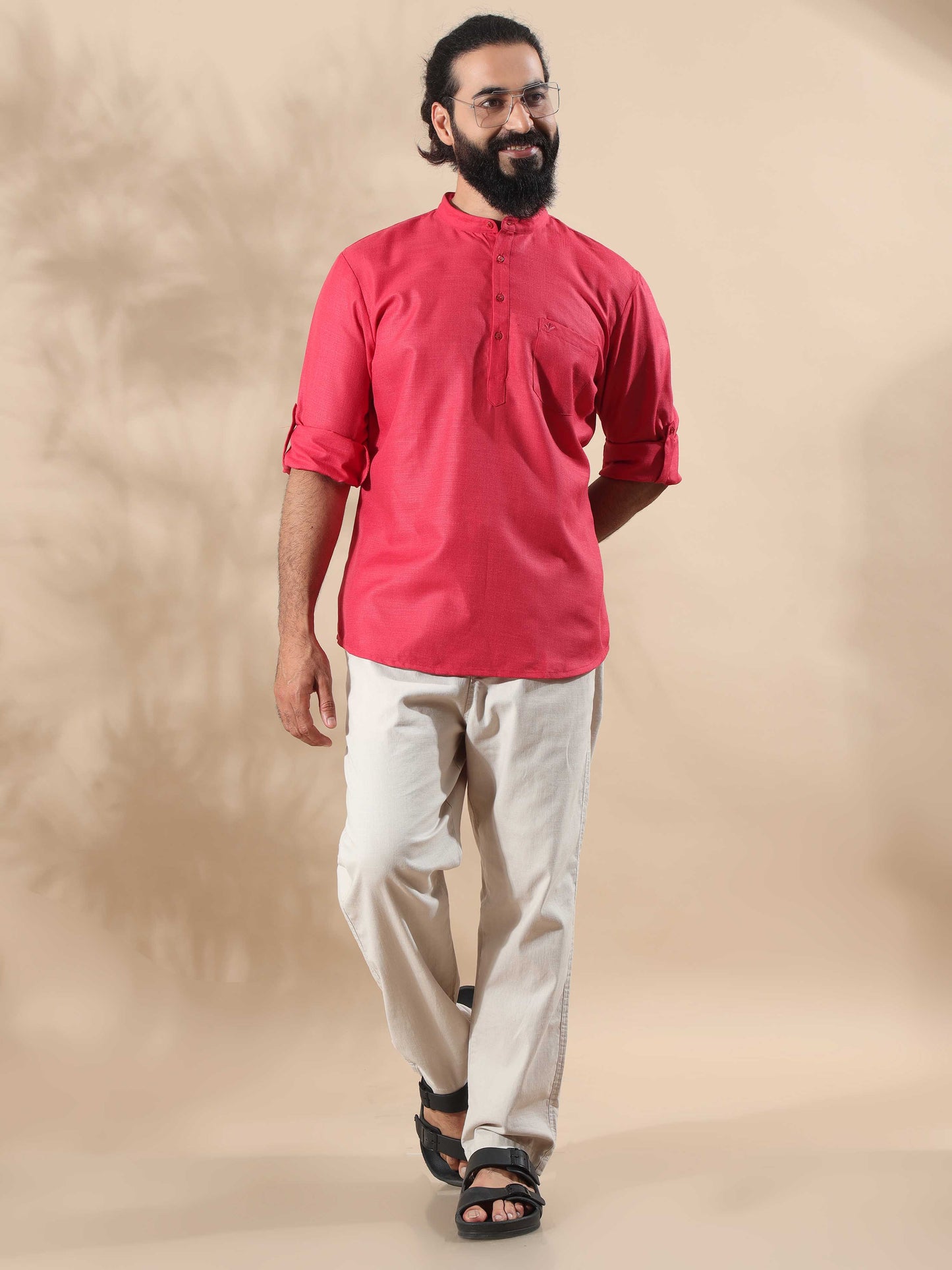 Cherry Red short kurta for men