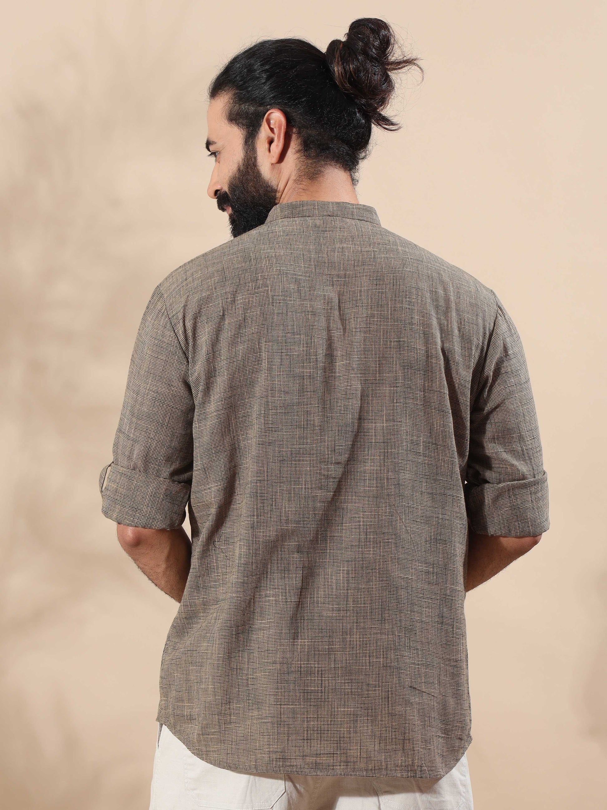 Beige Cotton Short Kurta for Men