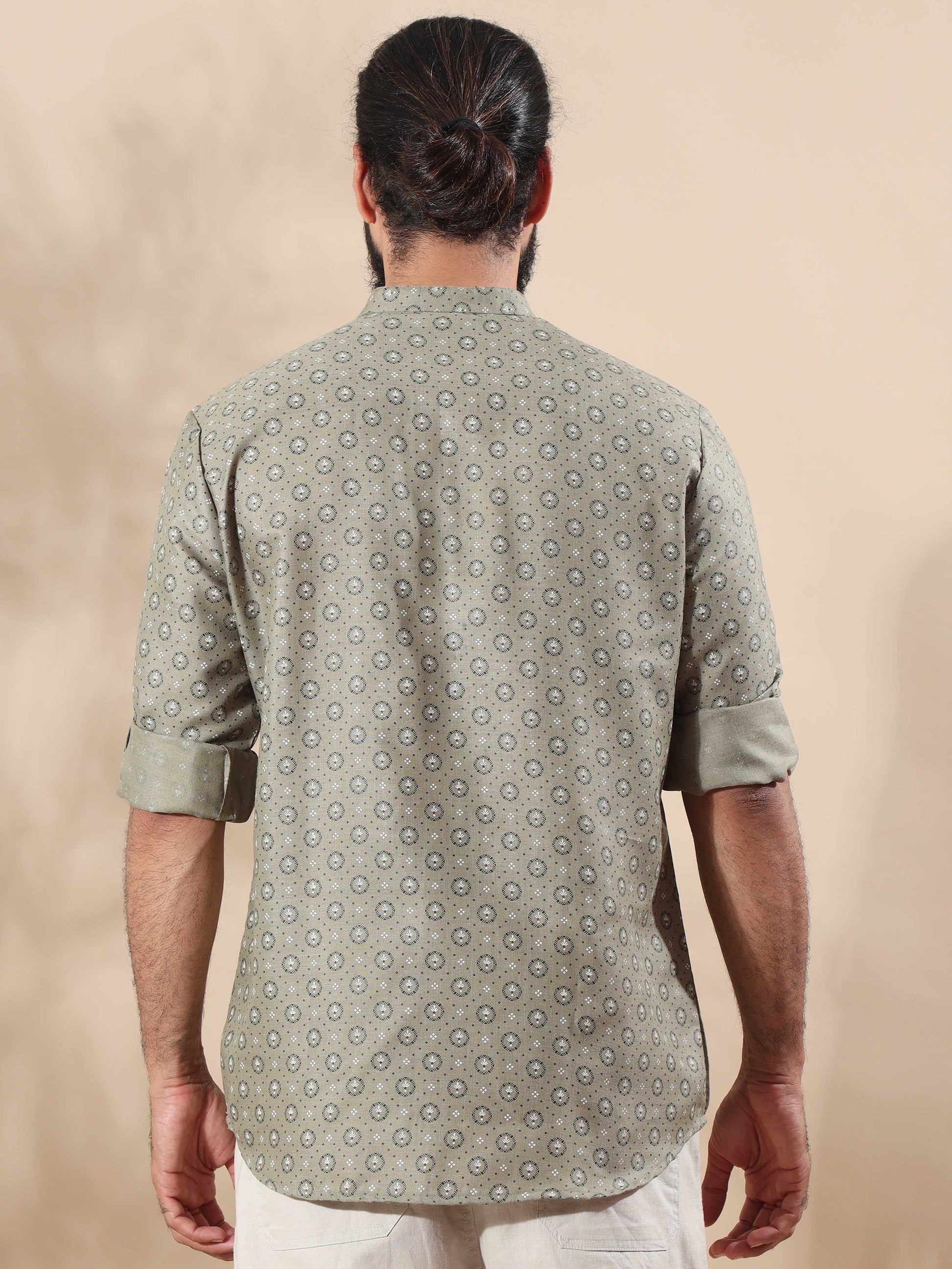 Grey printed half kurta for Men 