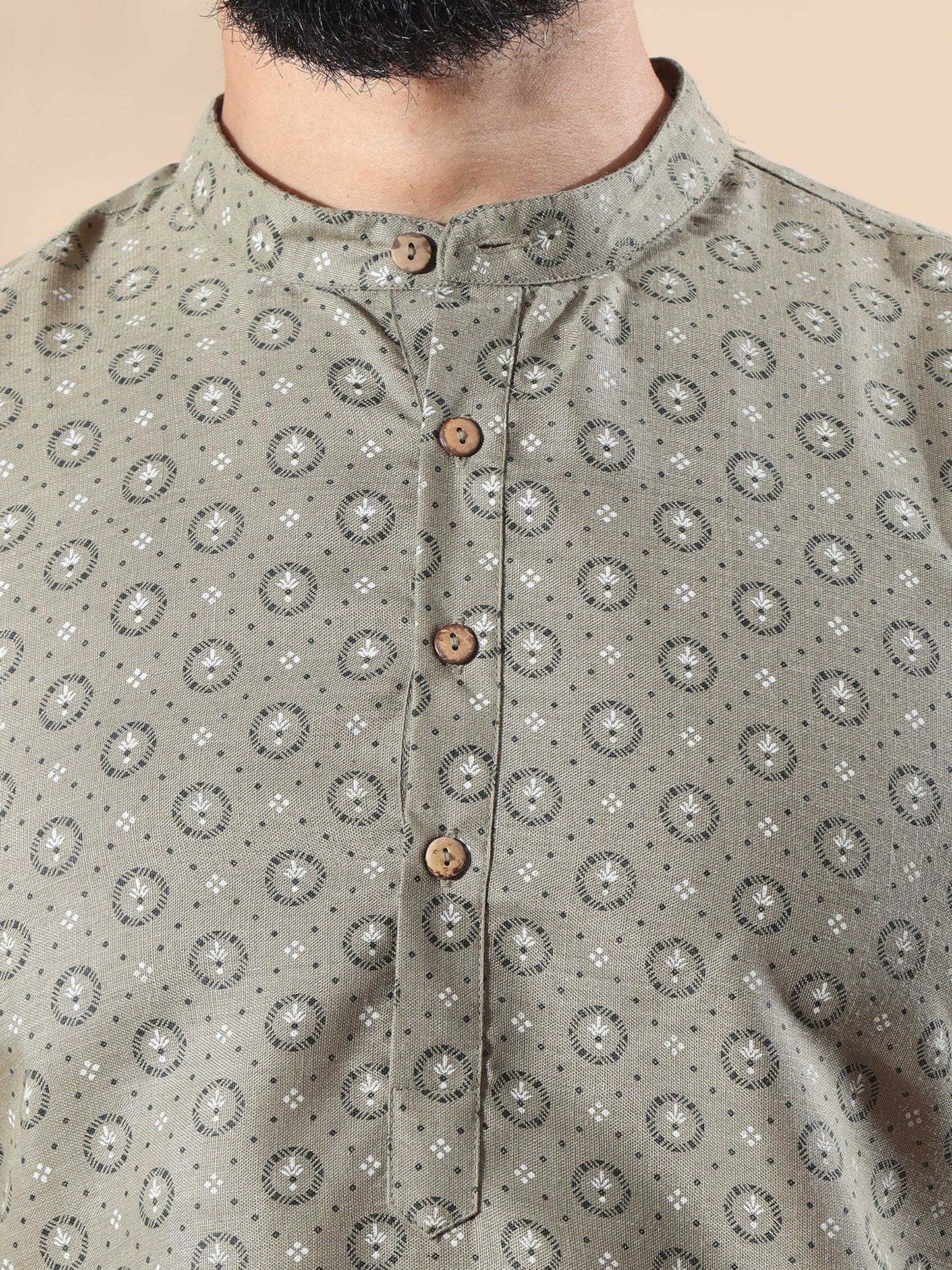 Grey printed half kurta for Men 