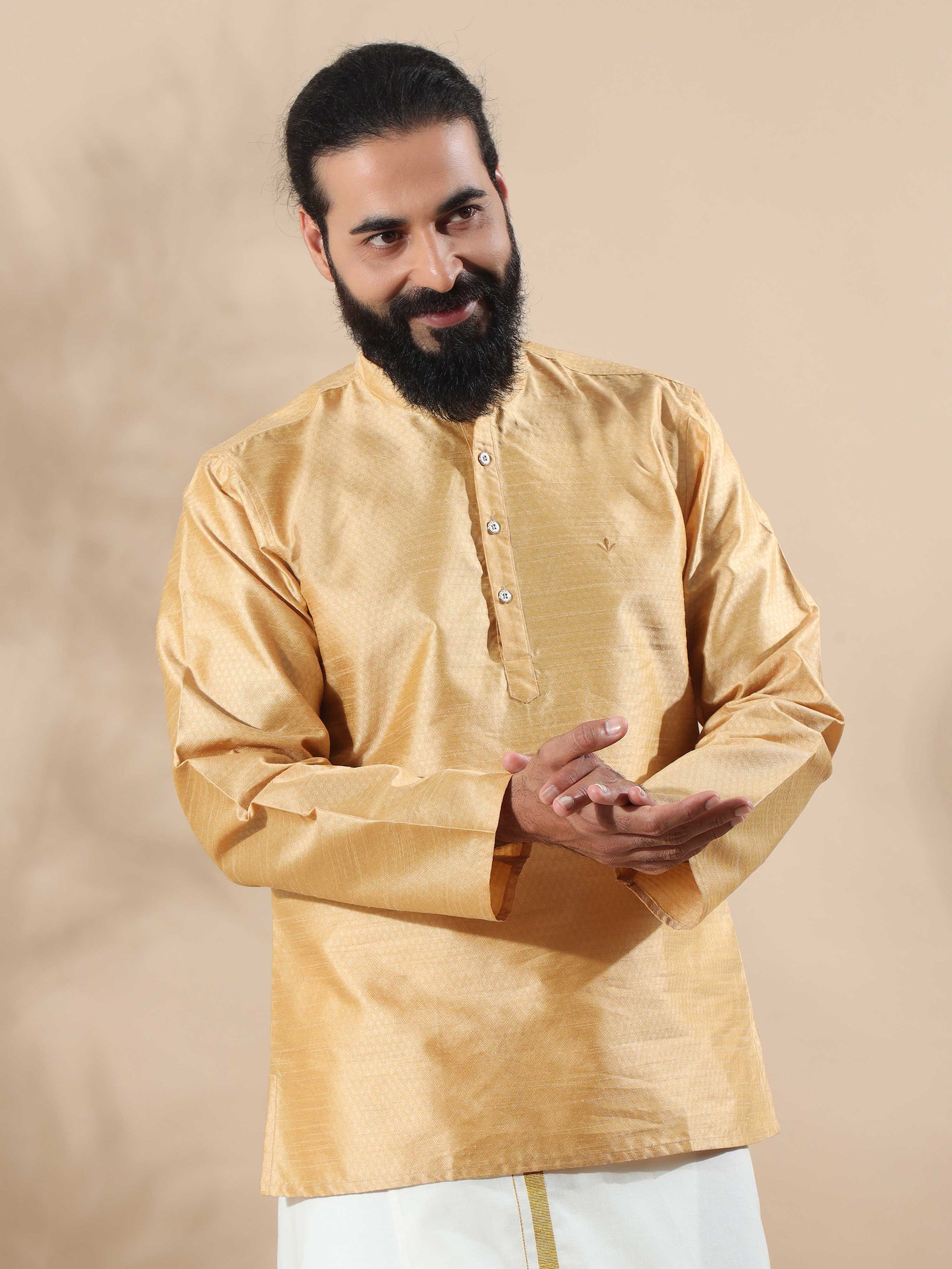 Gold designer short kurta for mens