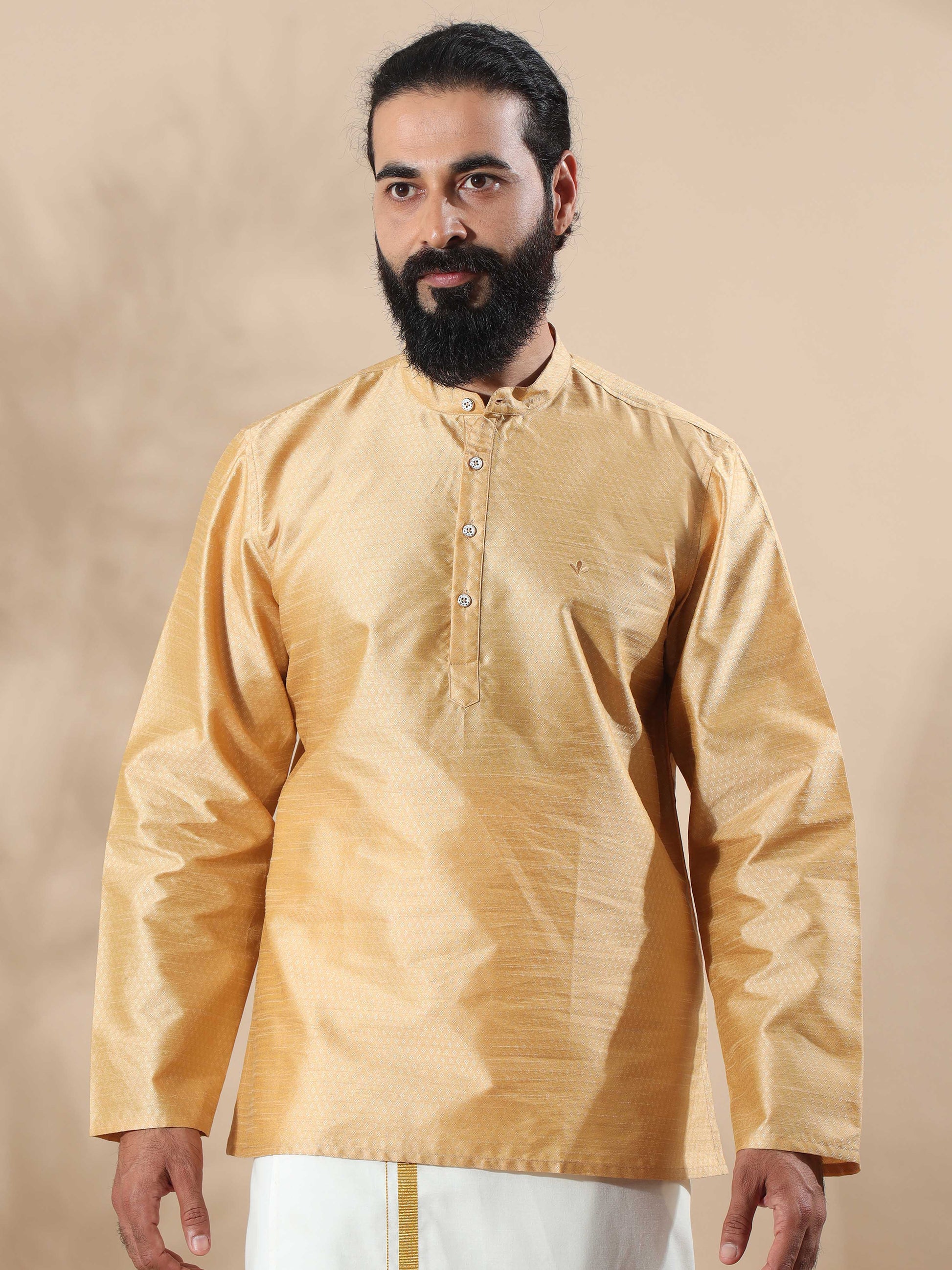 Gold designer short kurta for mens