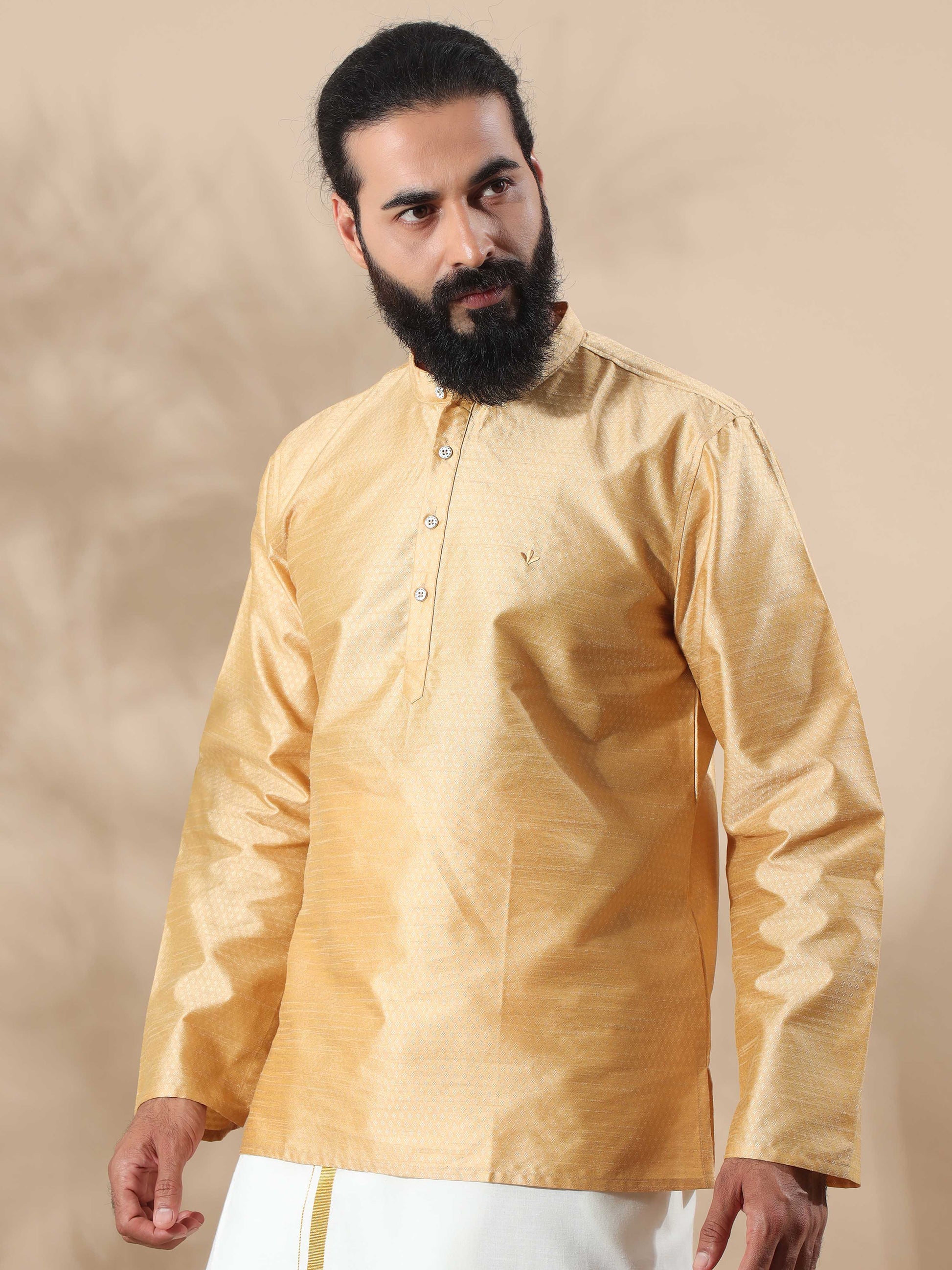 Gold designer short kurta for mens