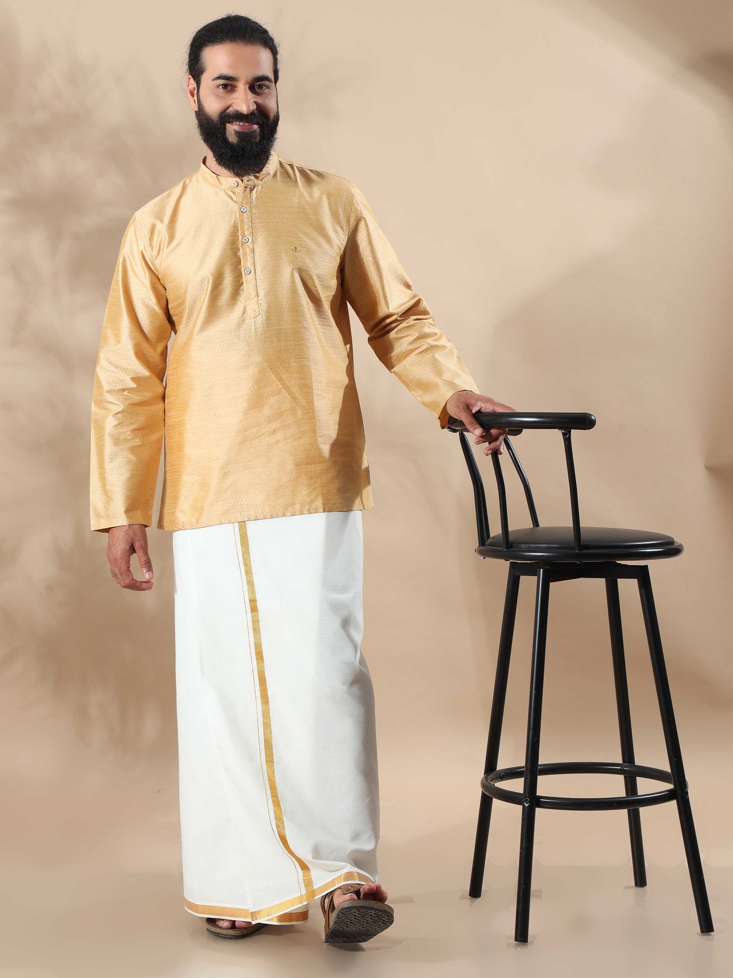 Gold designer short kurta for mens