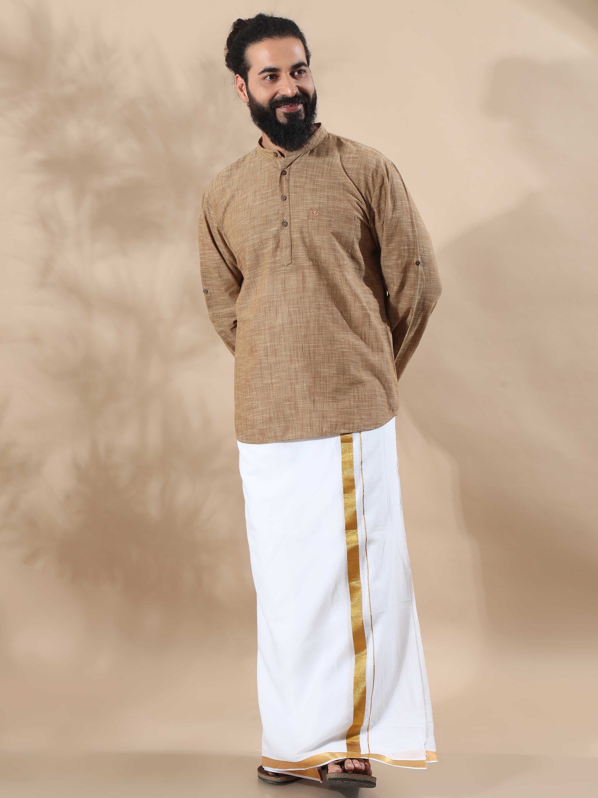 Khadi Grey Cotton short kurta for men