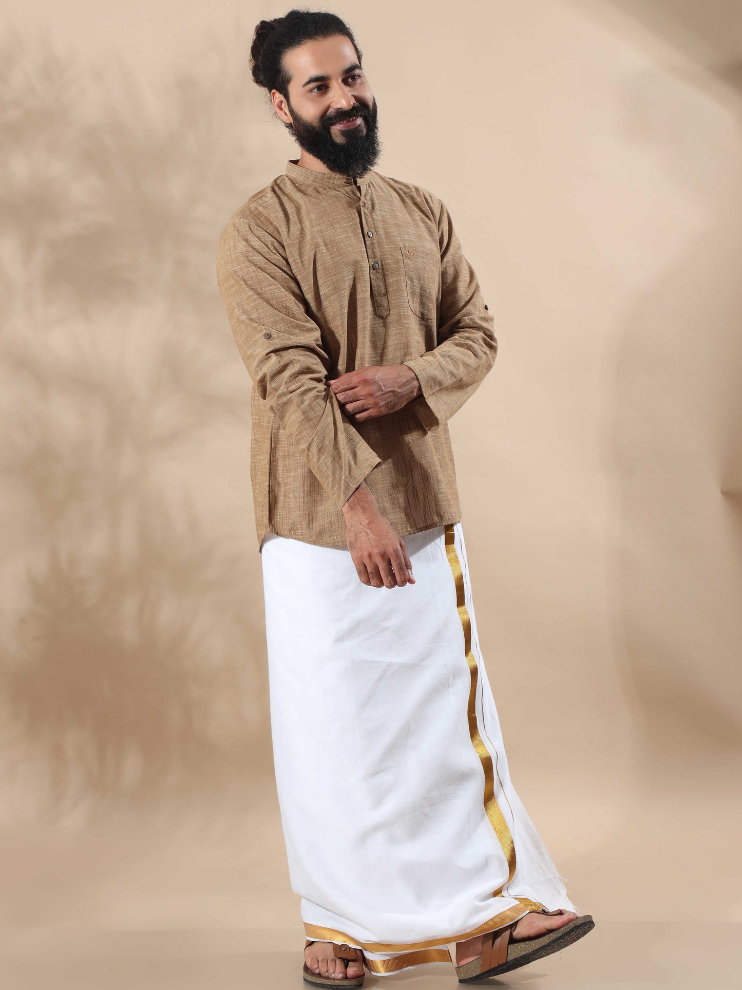 Khadi Grey Cotton short kurta for men