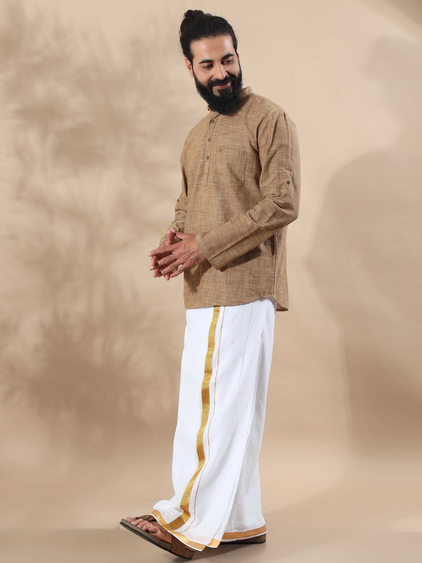 Khadi Grey Cotton short kurta for men