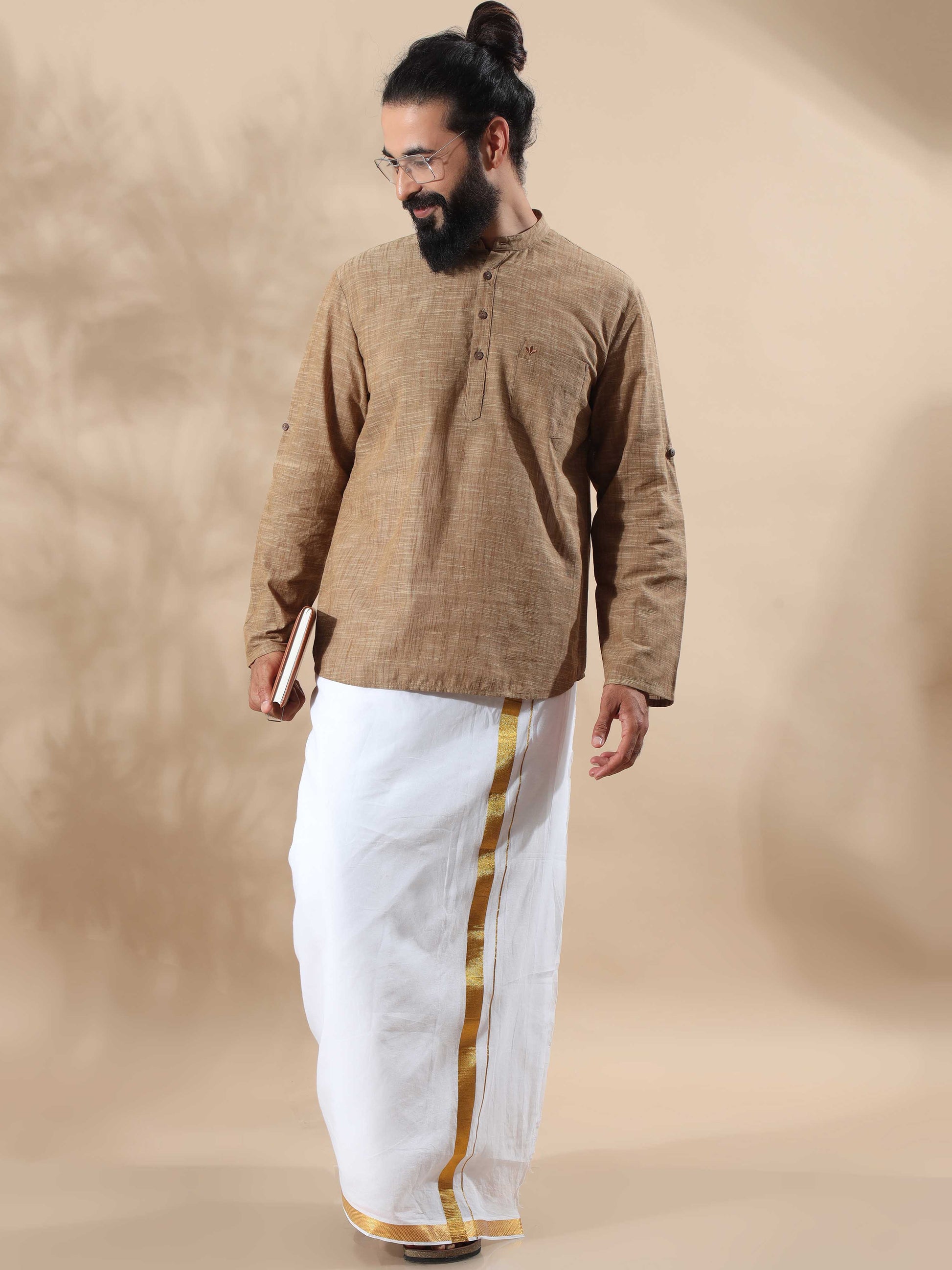 Khadi Grey Cotton short kurta for men