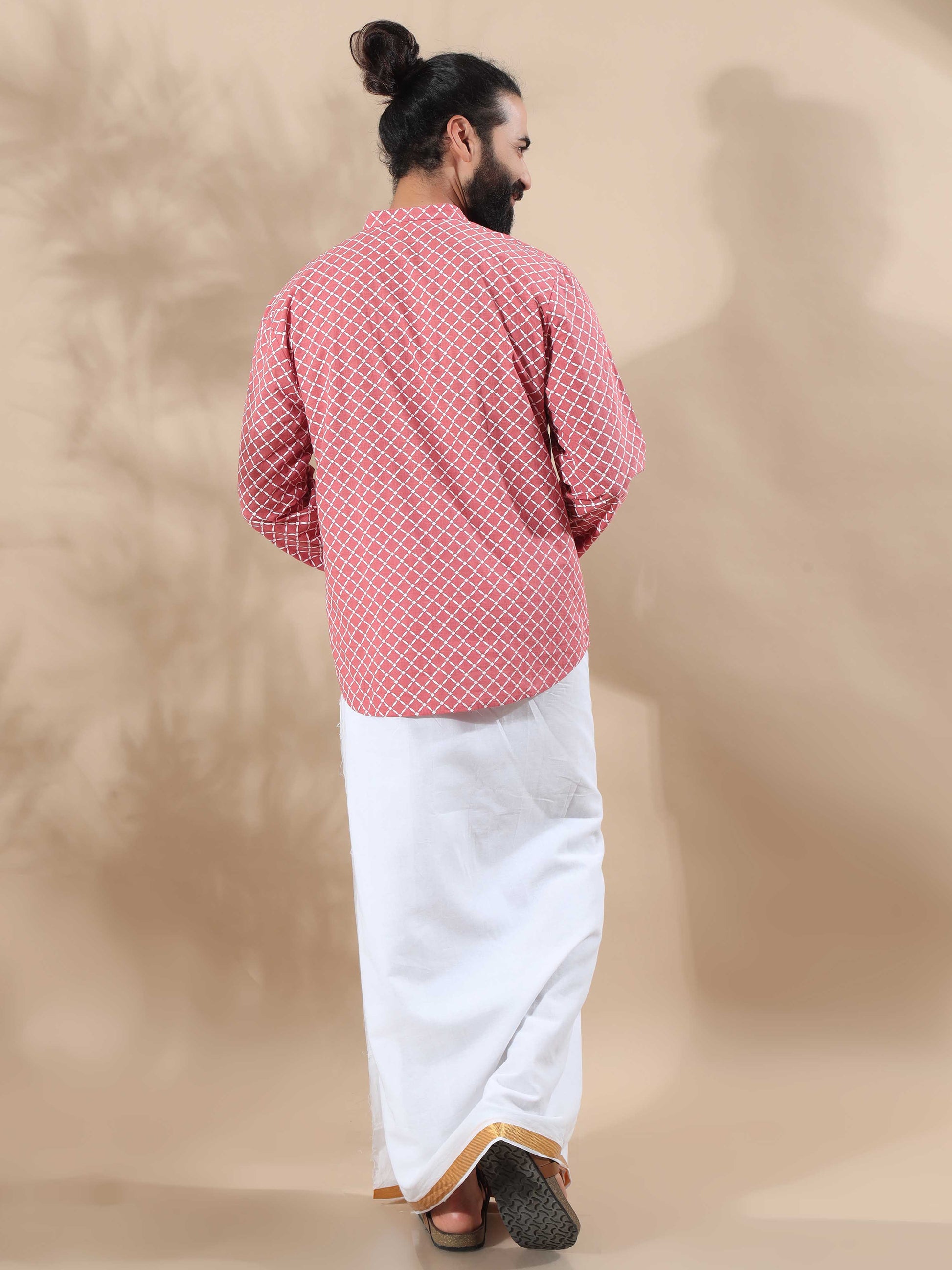 Peach and White short length kurta for man