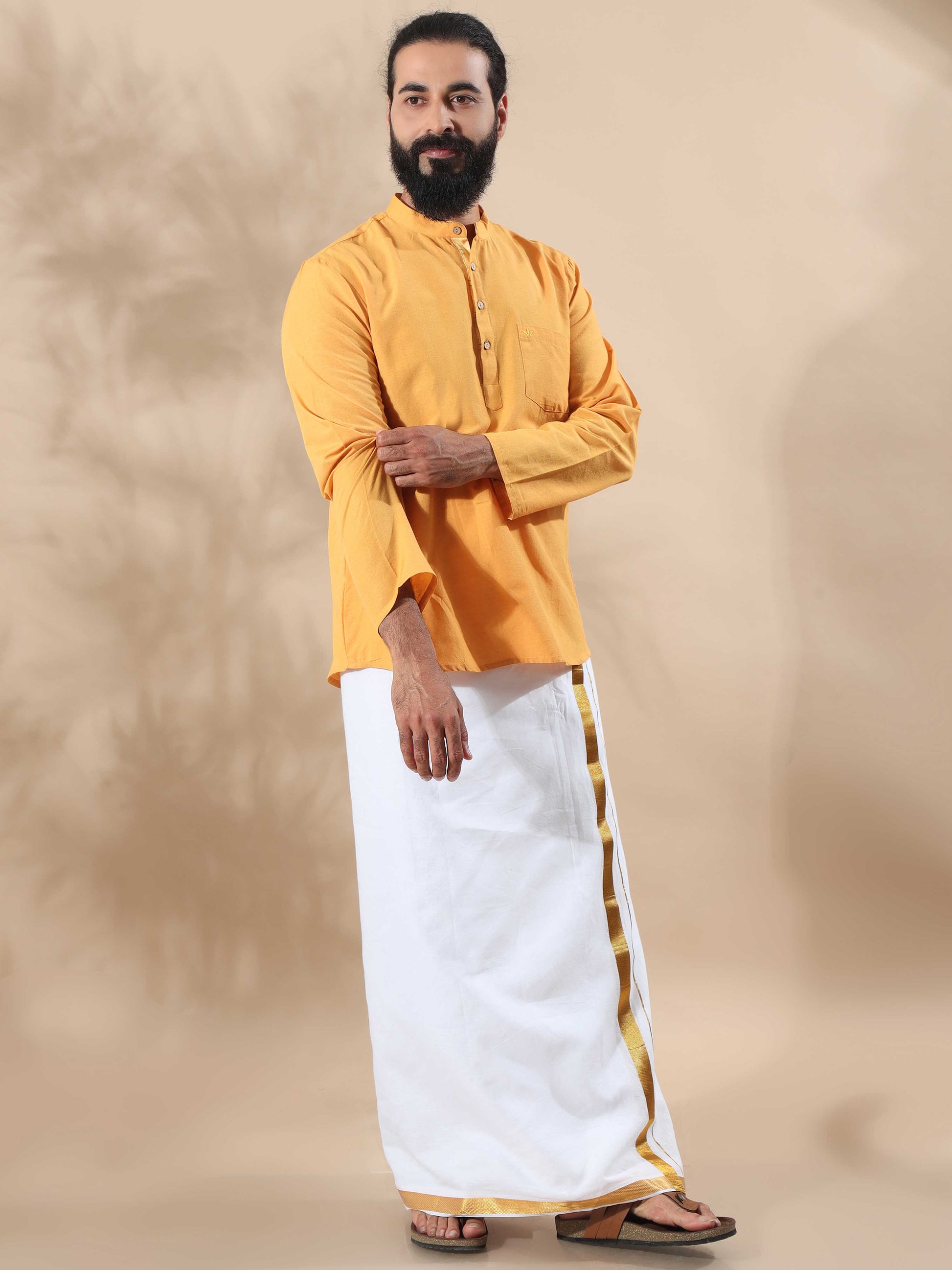 Mustard Yellow short length kurta for mens