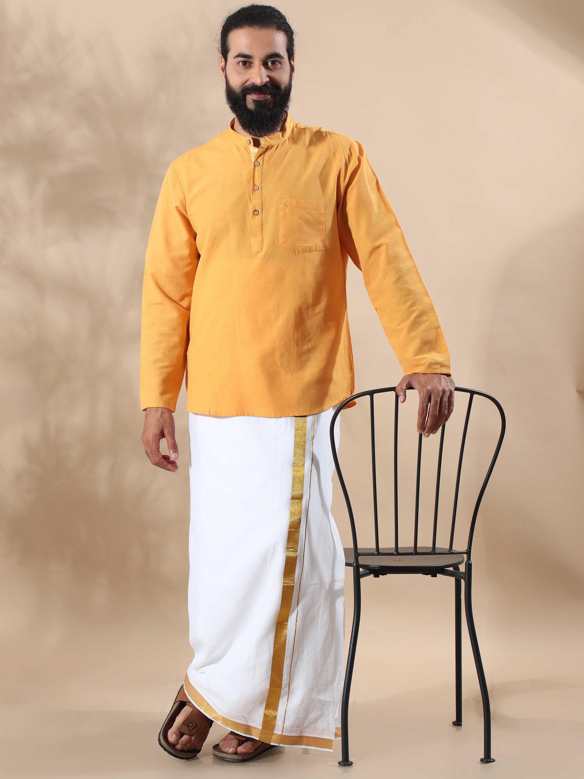 Mustard Yellow short length kurta for mens